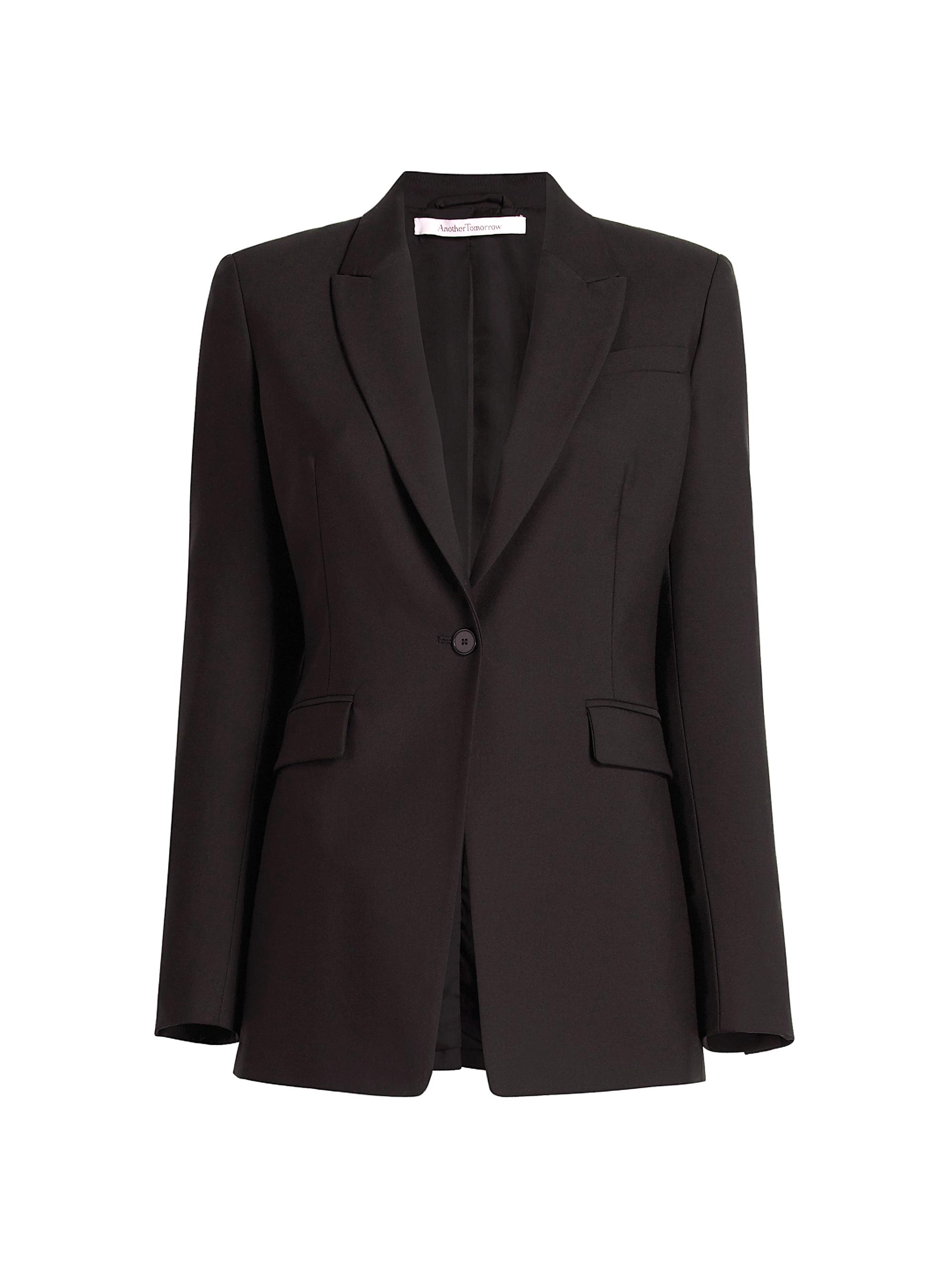 Another Tomorrow Women's Core Single-Breasted Merino Wool Jacket - Black