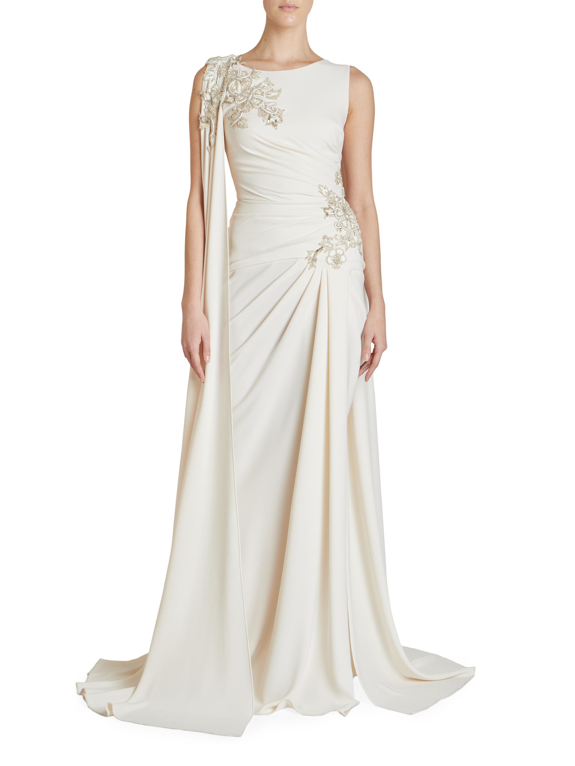 Zuhair Murad Embroidered Cady Cape Gown | Saks Fifth Avenue