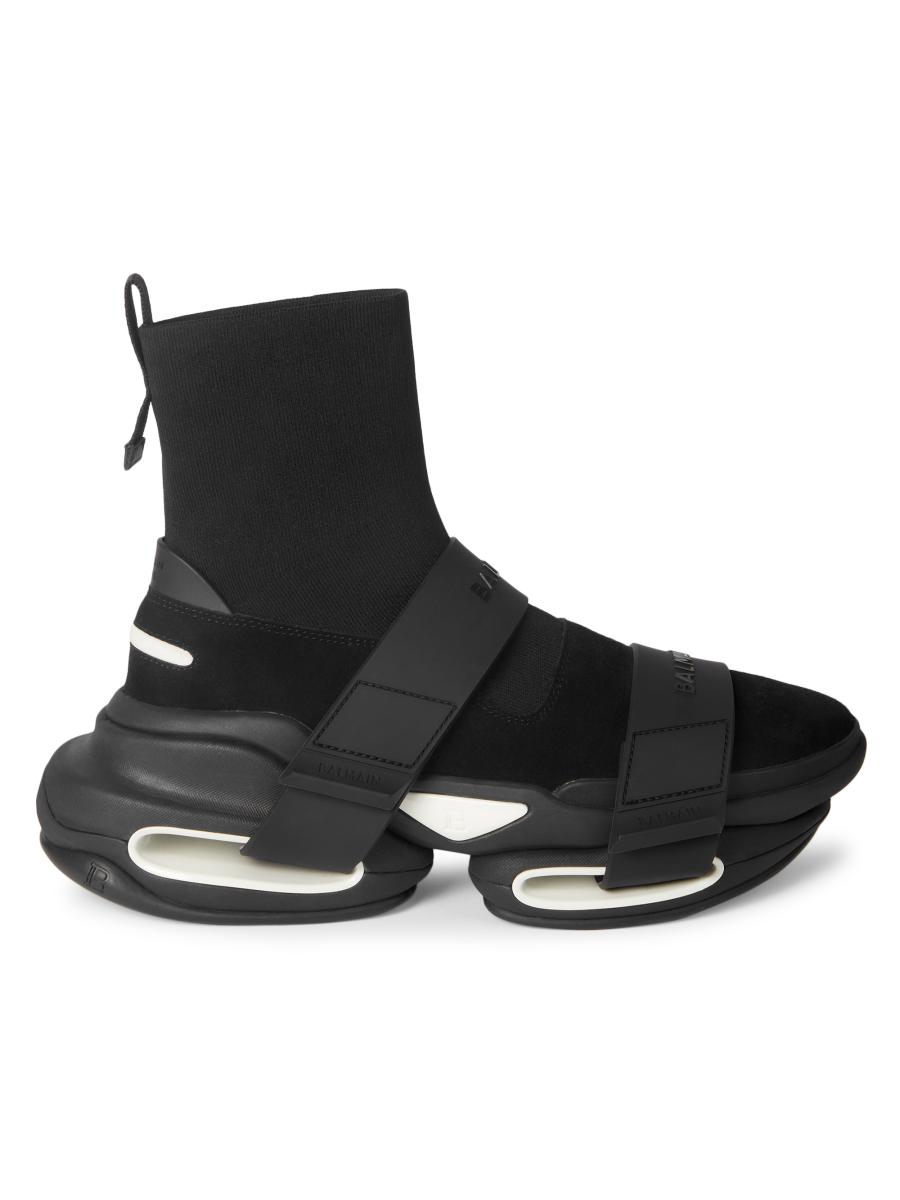 Balmain B Bold Strap Knit & Suede High-Top Sneakers | Saks