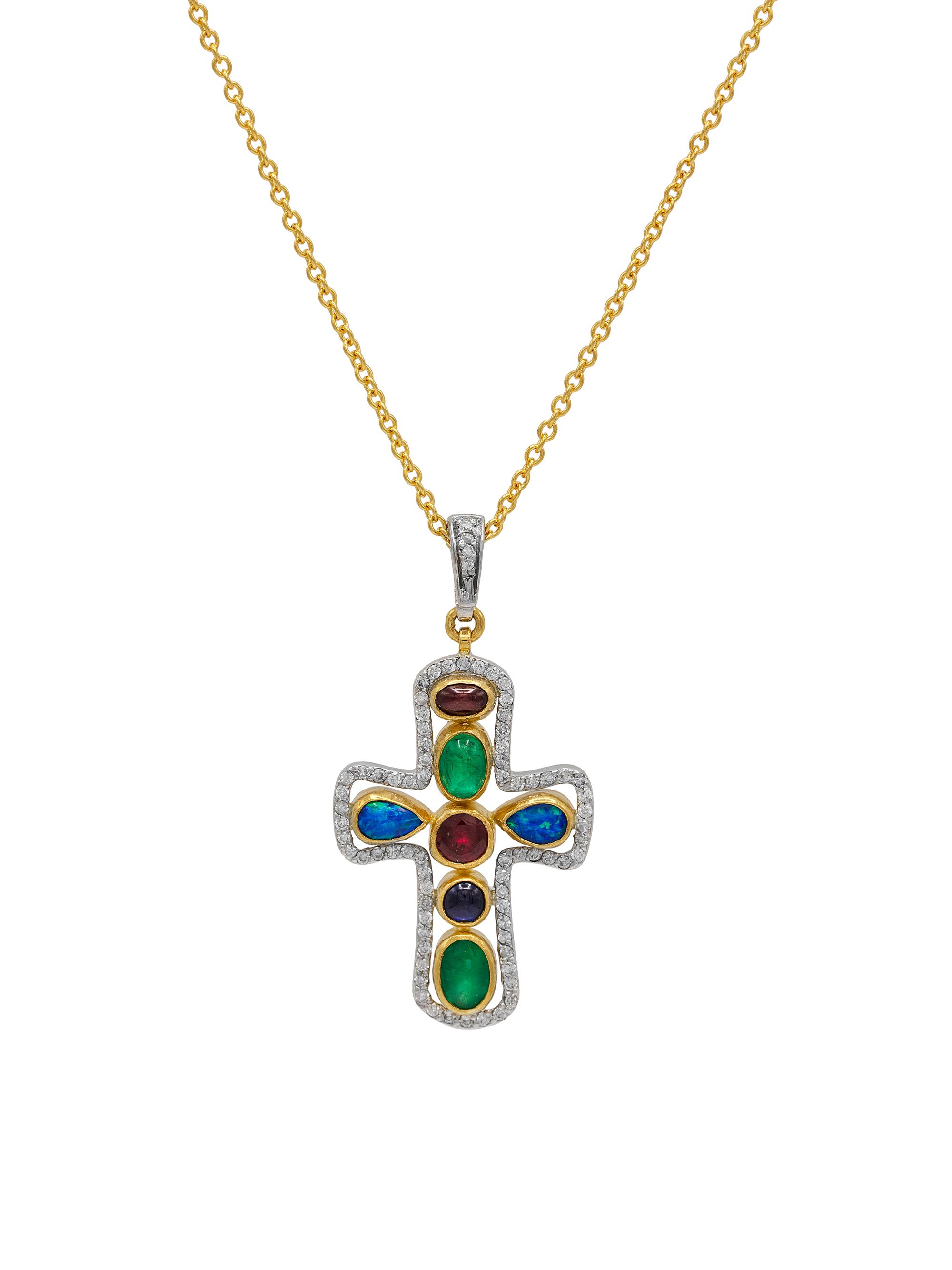 Gurhan Women's 18K White Gold, 22K Yellow Gold, & 24K Yellow Gold & Multi-Gemstone Cross Pendant Necklace