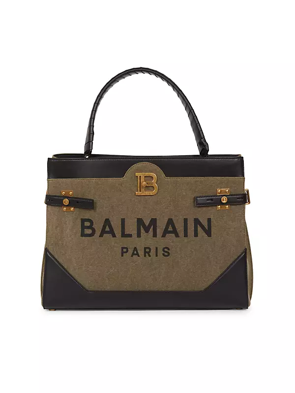 Balmain BBuzz 22 Monogram-Embossed Suede Top-Handle Bag