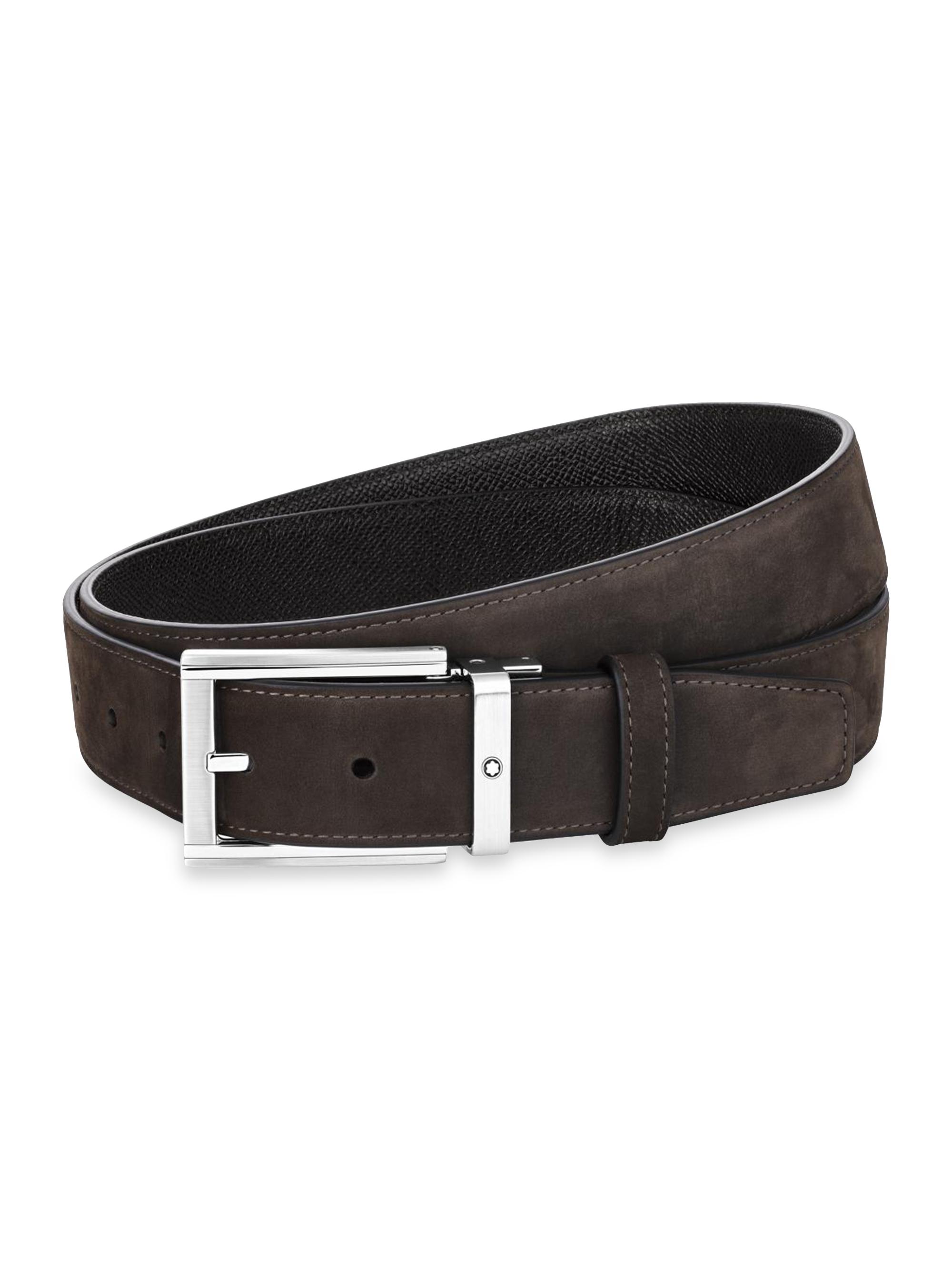 Montblanc Men's Reversible Leather Suede Belt - Black Brown