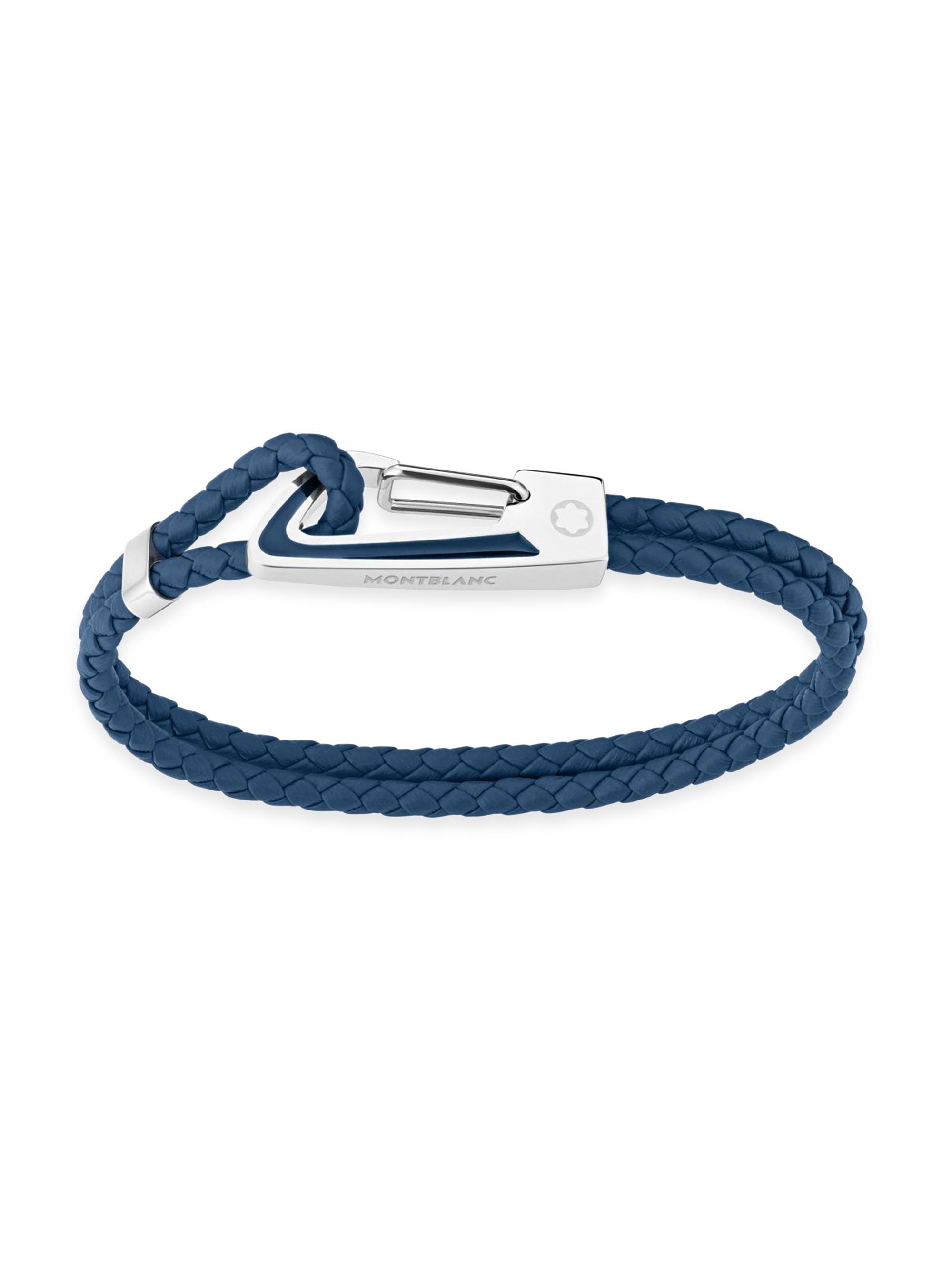 Montblanc Men's Woven Leather Bracelet - Silver Blue