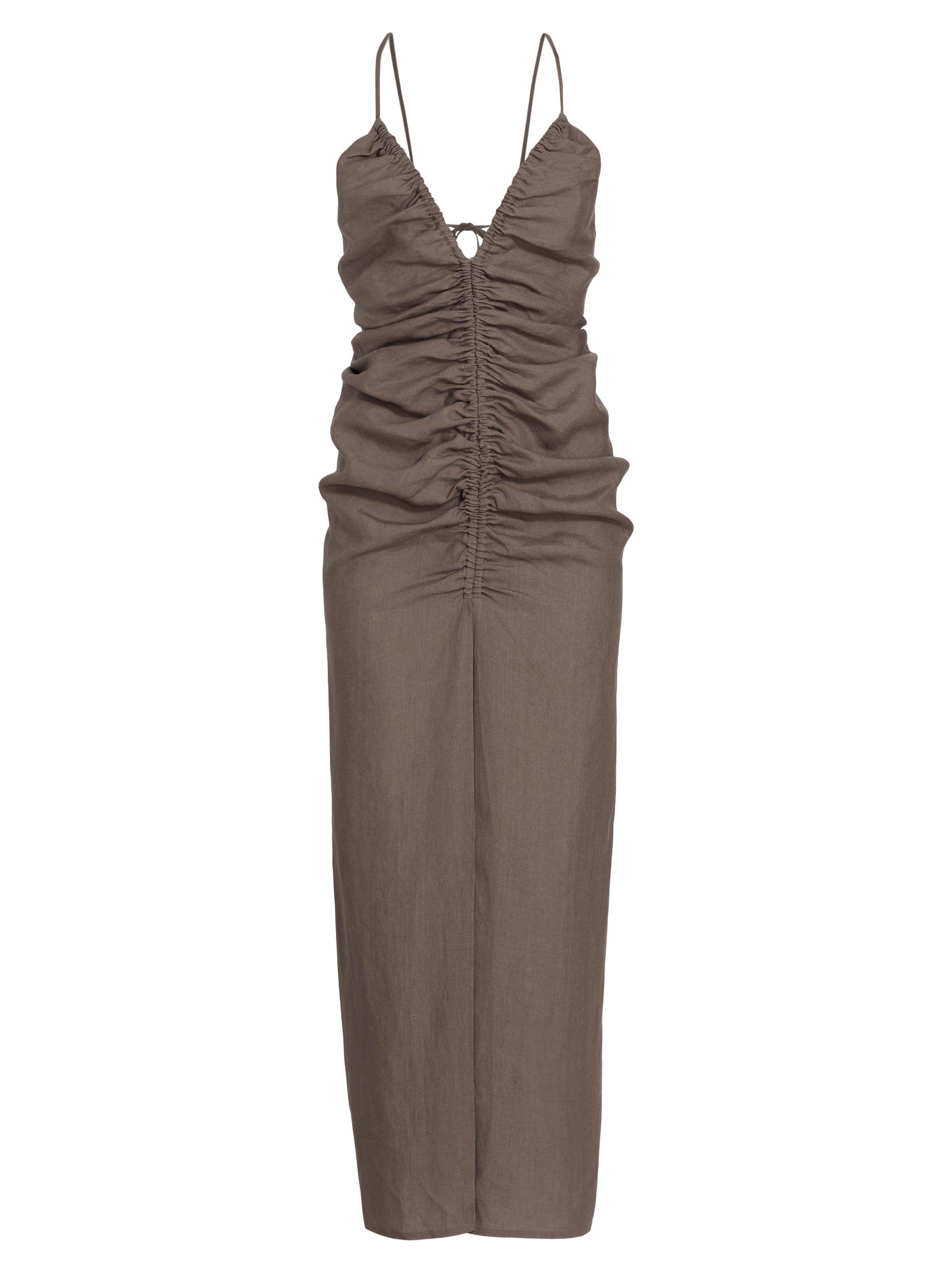 Piece of White Allegra Ruched Linen Midi-Dress | Saks Fifth Avenue