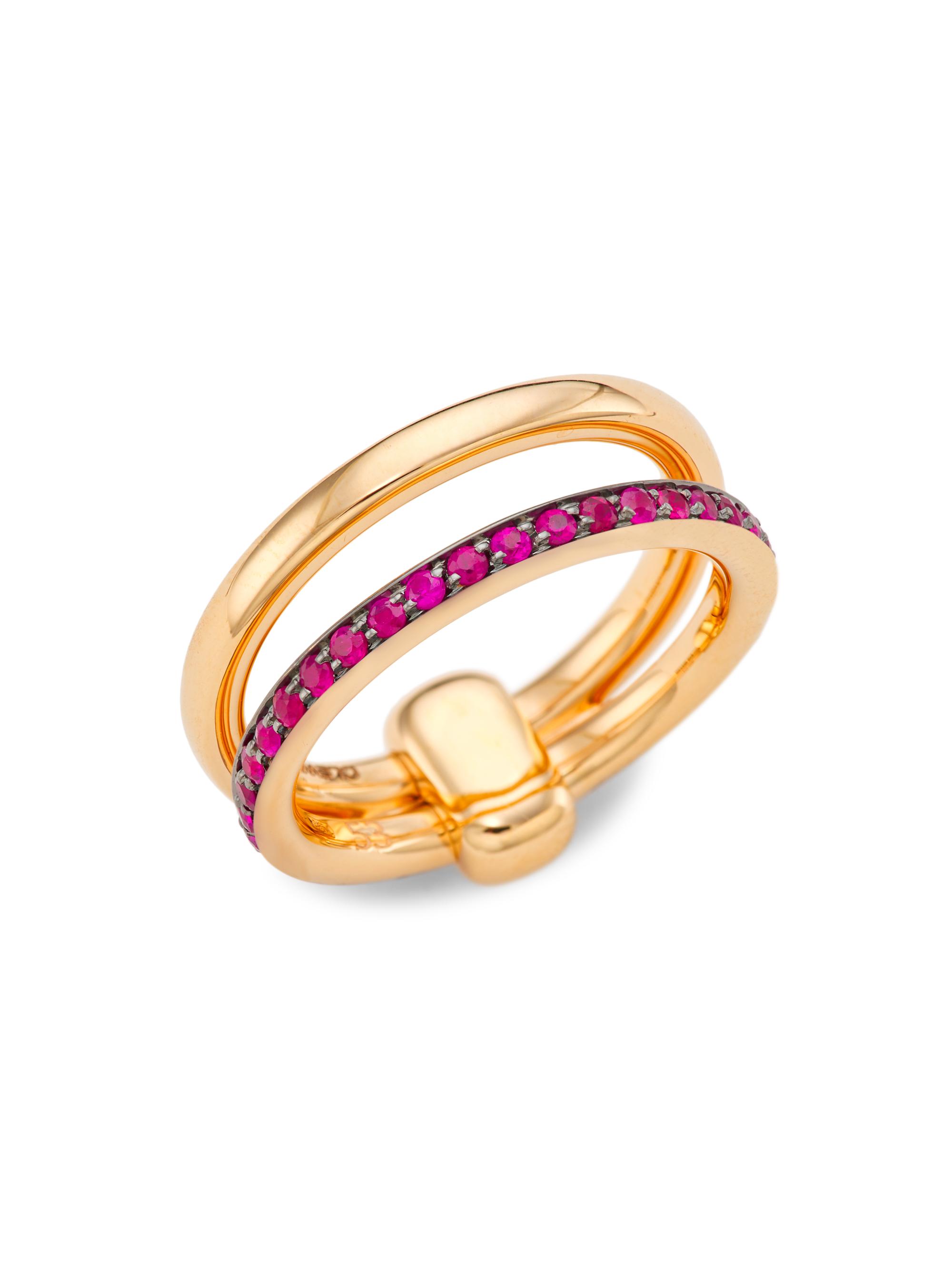 Pomellato Women's Iconica 1K Rose Gold & Ruby Two-Row Ring