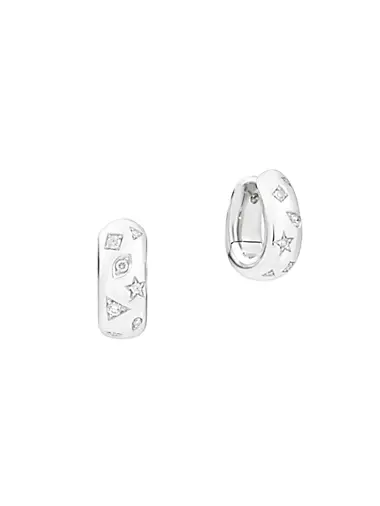 Iconica 18K White Gold & Diamond Engraved Hoop Earrings