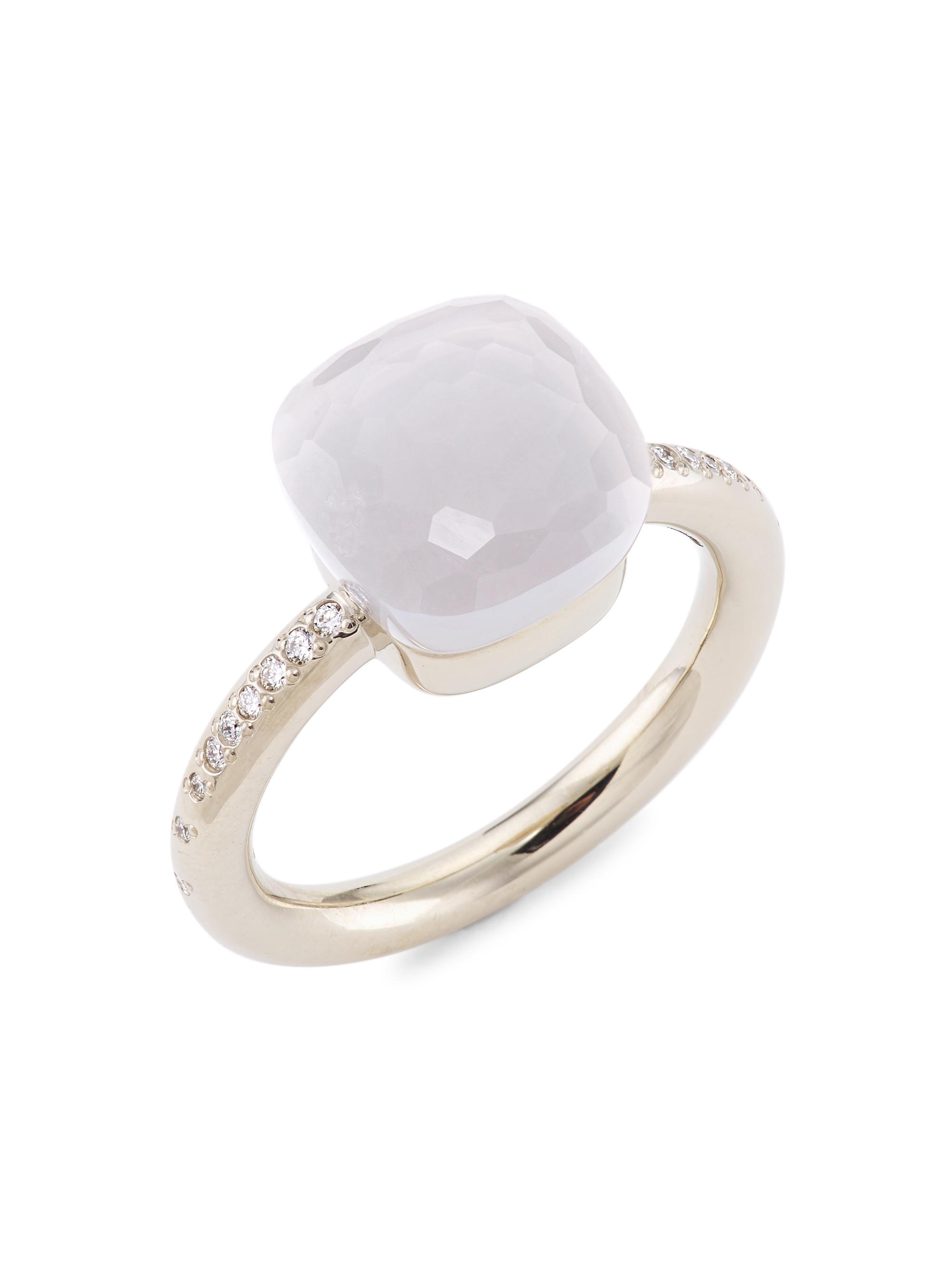 Pomellato Women's Nudo Classic 18K White Gold, Milky Quartz & Diamond Ring