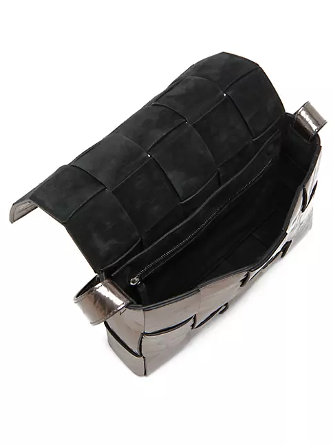 Bottega Veneta Mettalic Silver Leather Intreccio Cassette Crossbody Bag at  1stDibs