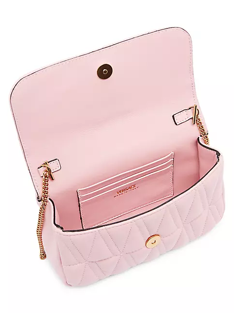 Versace Virtus Chain Flap Shoulder Bag Quilted Leather Mini Pink