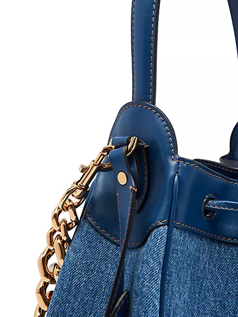 Chanel Drawstring Bucket Bag Mini, Black Denim with Imprints, New