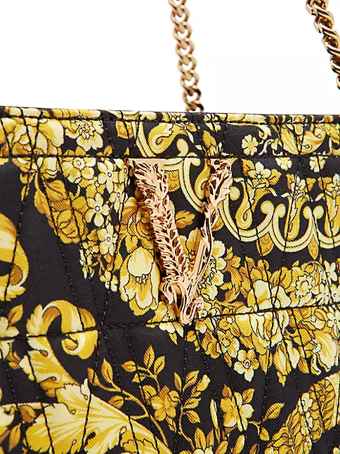 NEW Versace Black and Gold Baroque Printed Tote Bag with Medusa