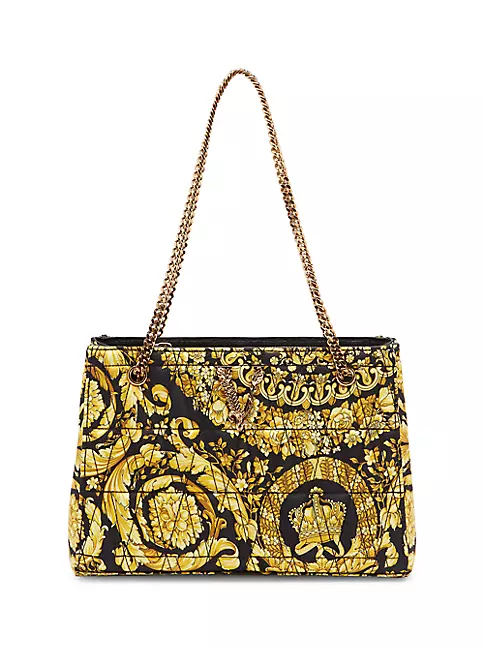 Baroque Scarf Print Gold Leather Tote Bag | Hip-Hatter Black / L