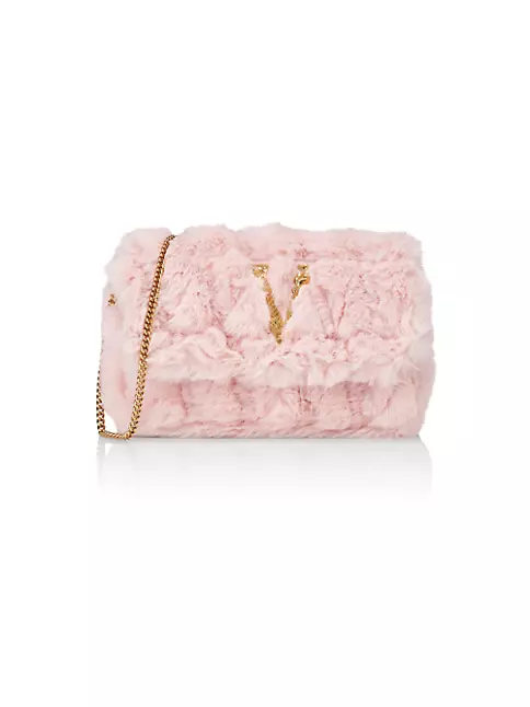 Shop Versace Mini Virtus Faux Fur Shoulder Bag