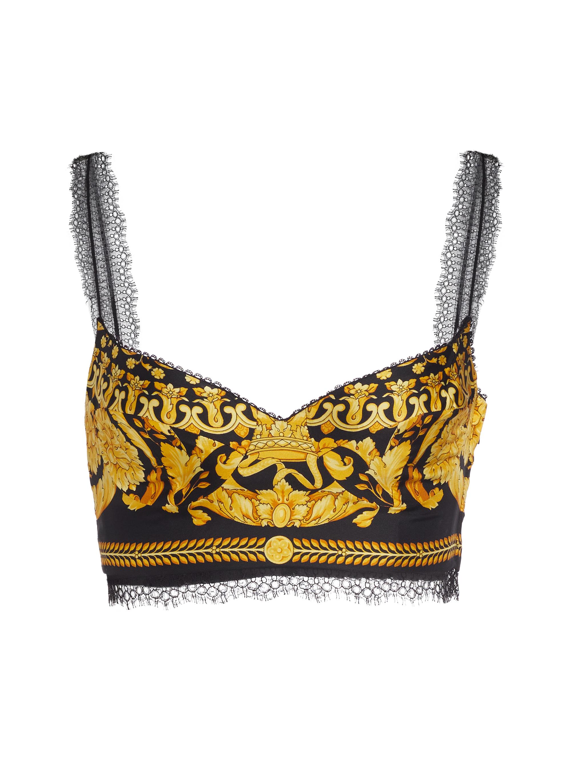 VERSACE Barocco Lace Bra Top in Paisley,Yellow,White