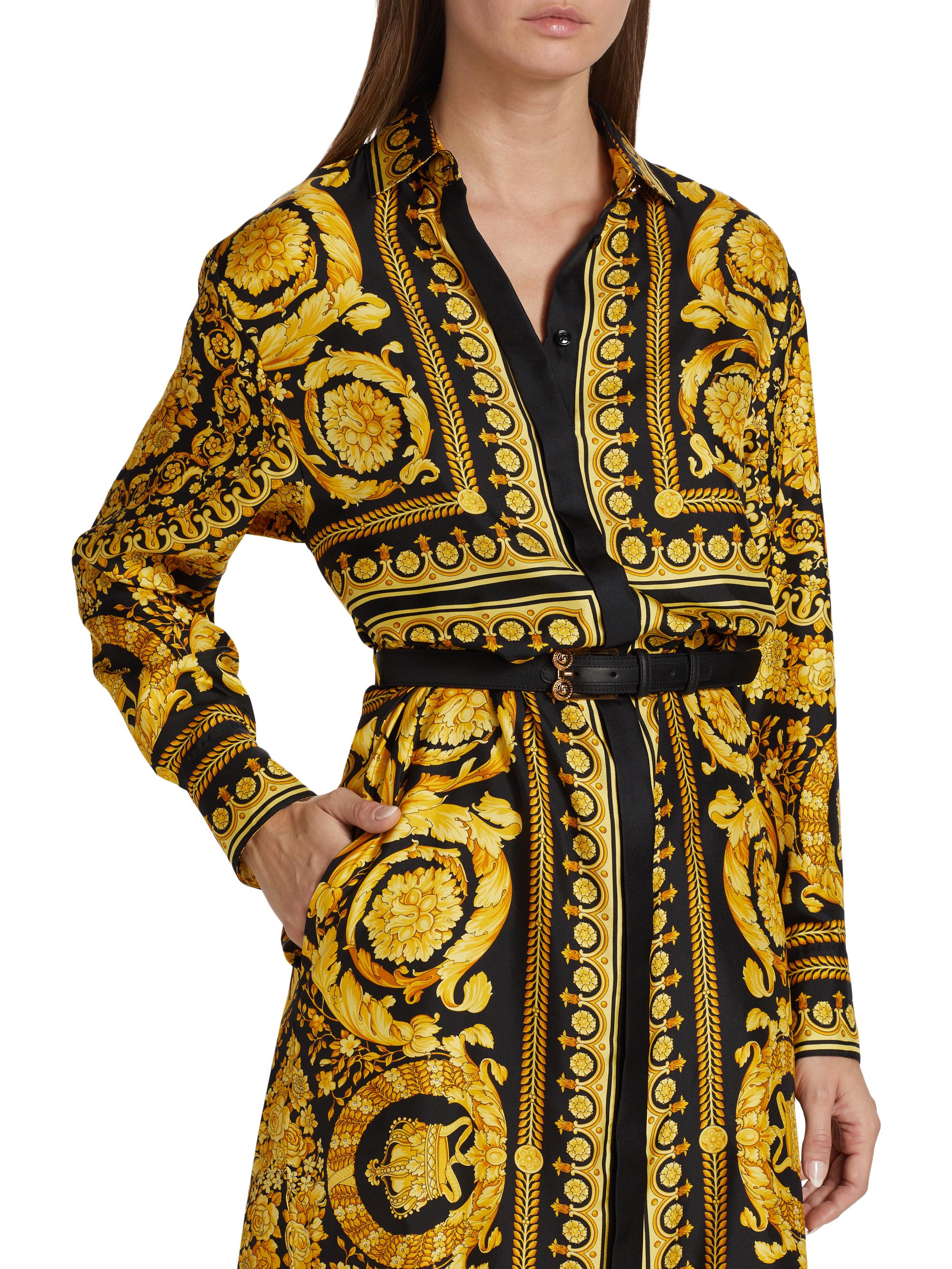 green emerald velvet dress Versace Jeans Couture Black Gold Baroque-Print Fitted T-Shirt Dress main image 1