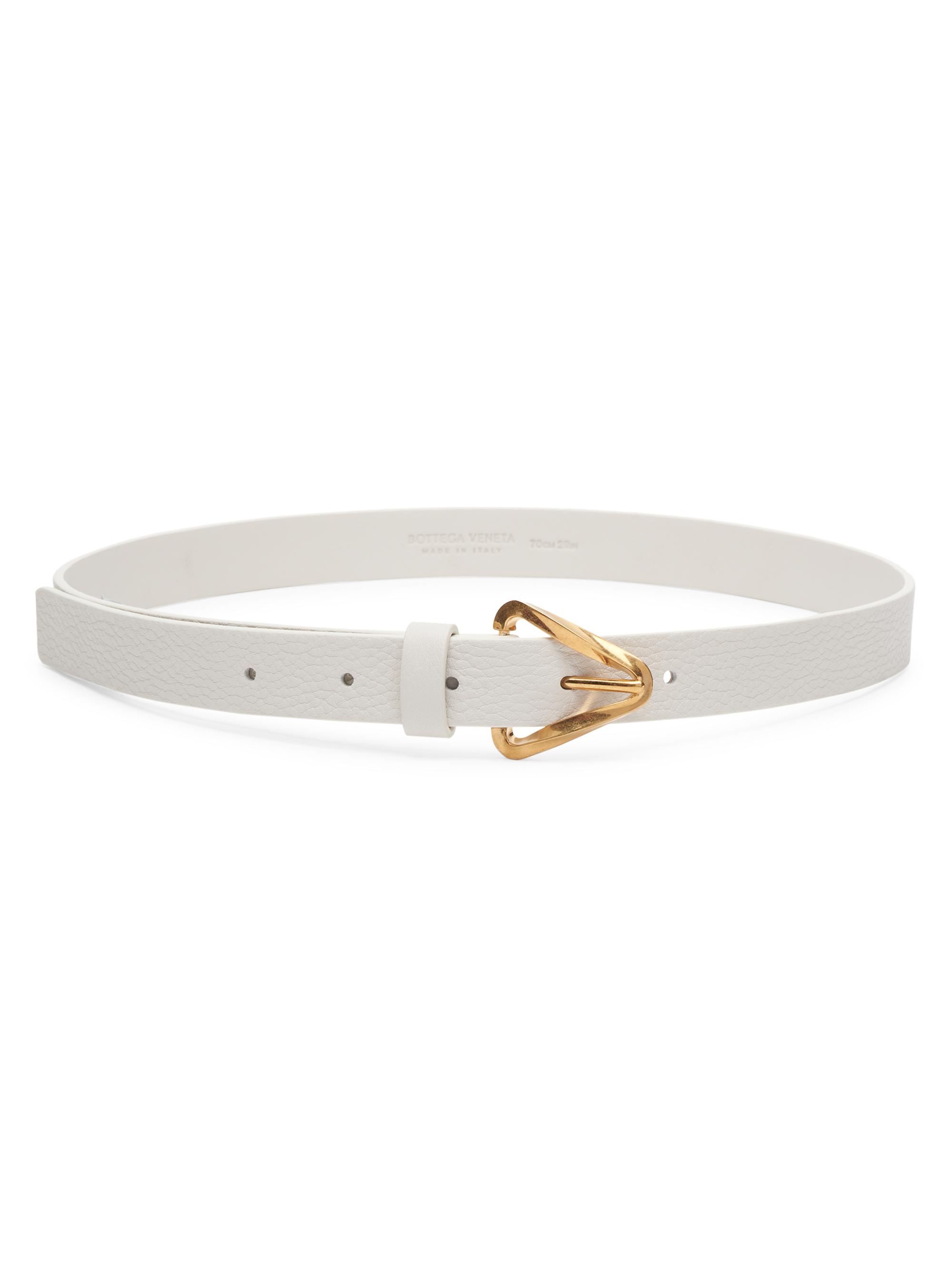Bottega Veneta Women's Saint Germain Triangle-Buckle Leather Belt - Chalk
