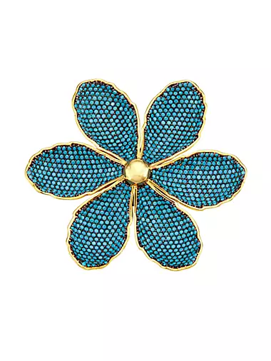 Botanical Garden 24K-Gold-Plated & Faux Turquoise Magnolia Brooch