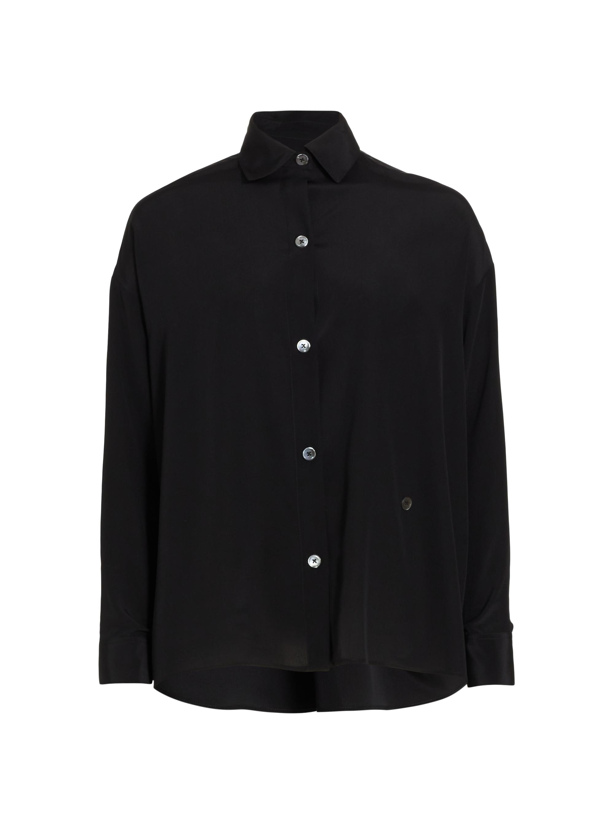 TWP Women's Silk Satin High-Low Shirt - Black