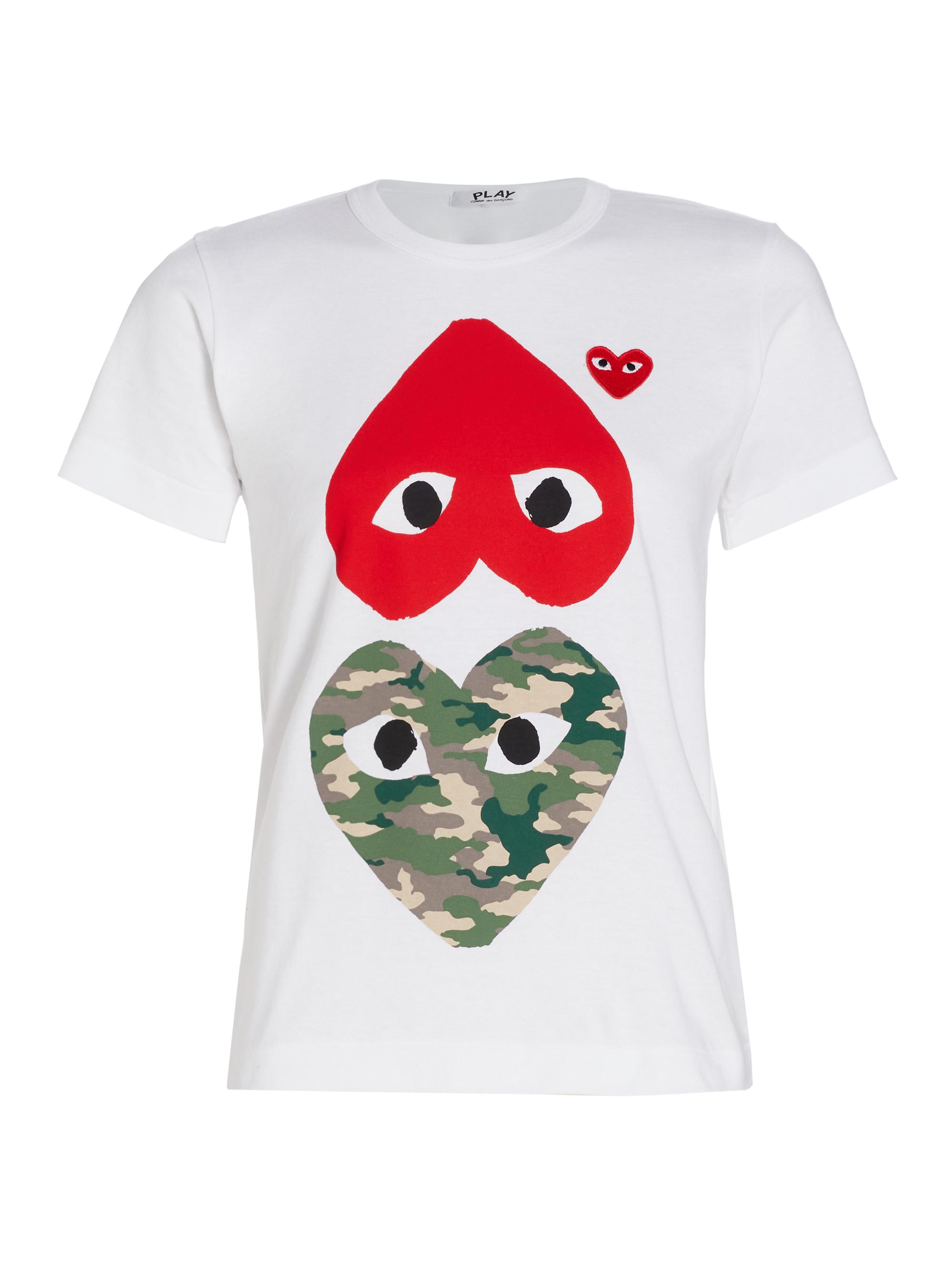 Comme des Garçons PLAY Women's Camouflage-Heart-Print Cotton Jersey T-Shirt - White