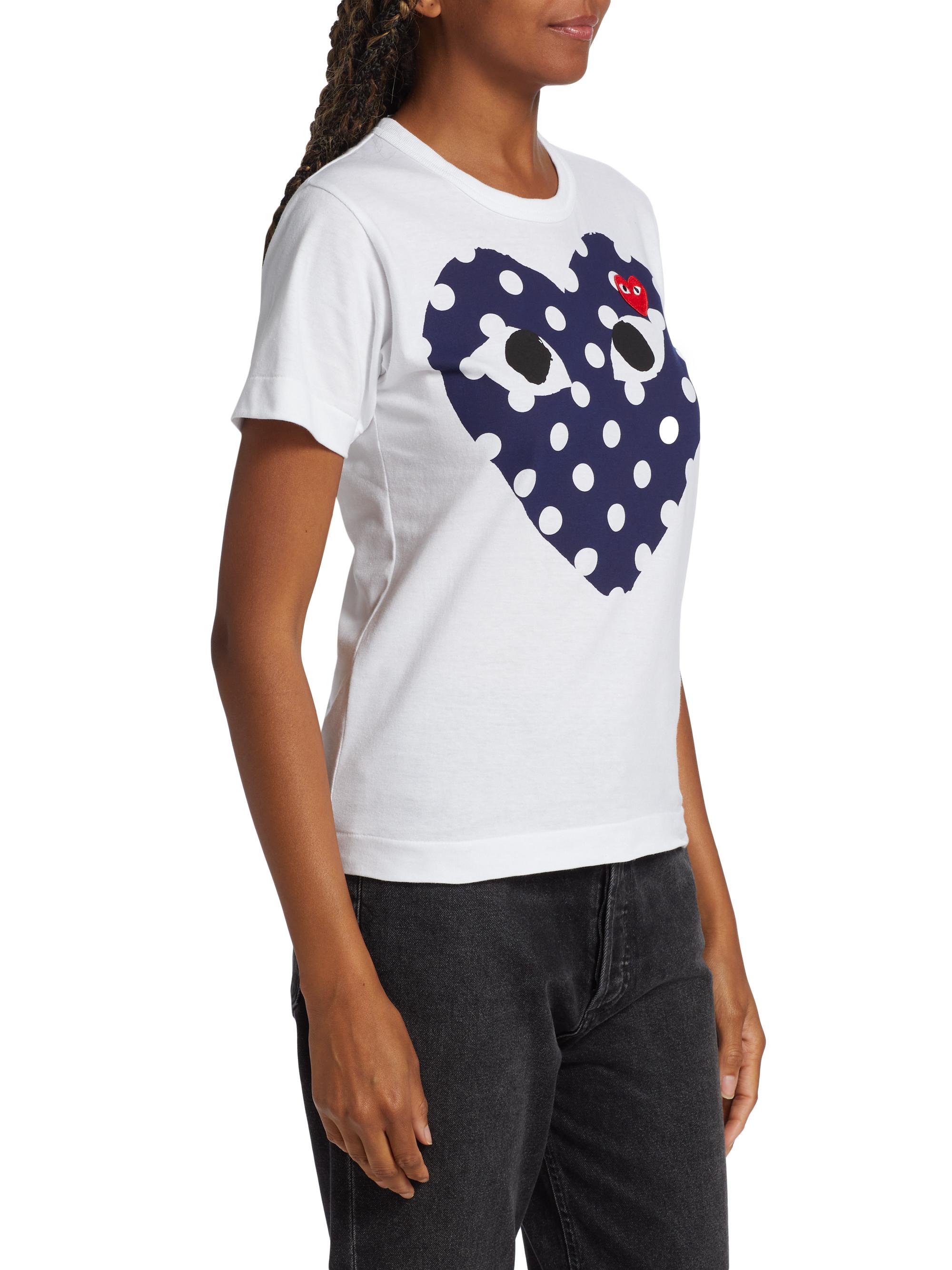 Comme des Garçons PLAY Women's Polka Dot Heart-Print Cotton Jersey T-Shirt - White | Thumbnail 3
