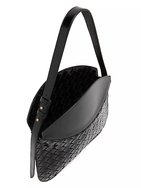 Bottega Veneta Leather Messenger Triple Compartment Shoulder Bag Black