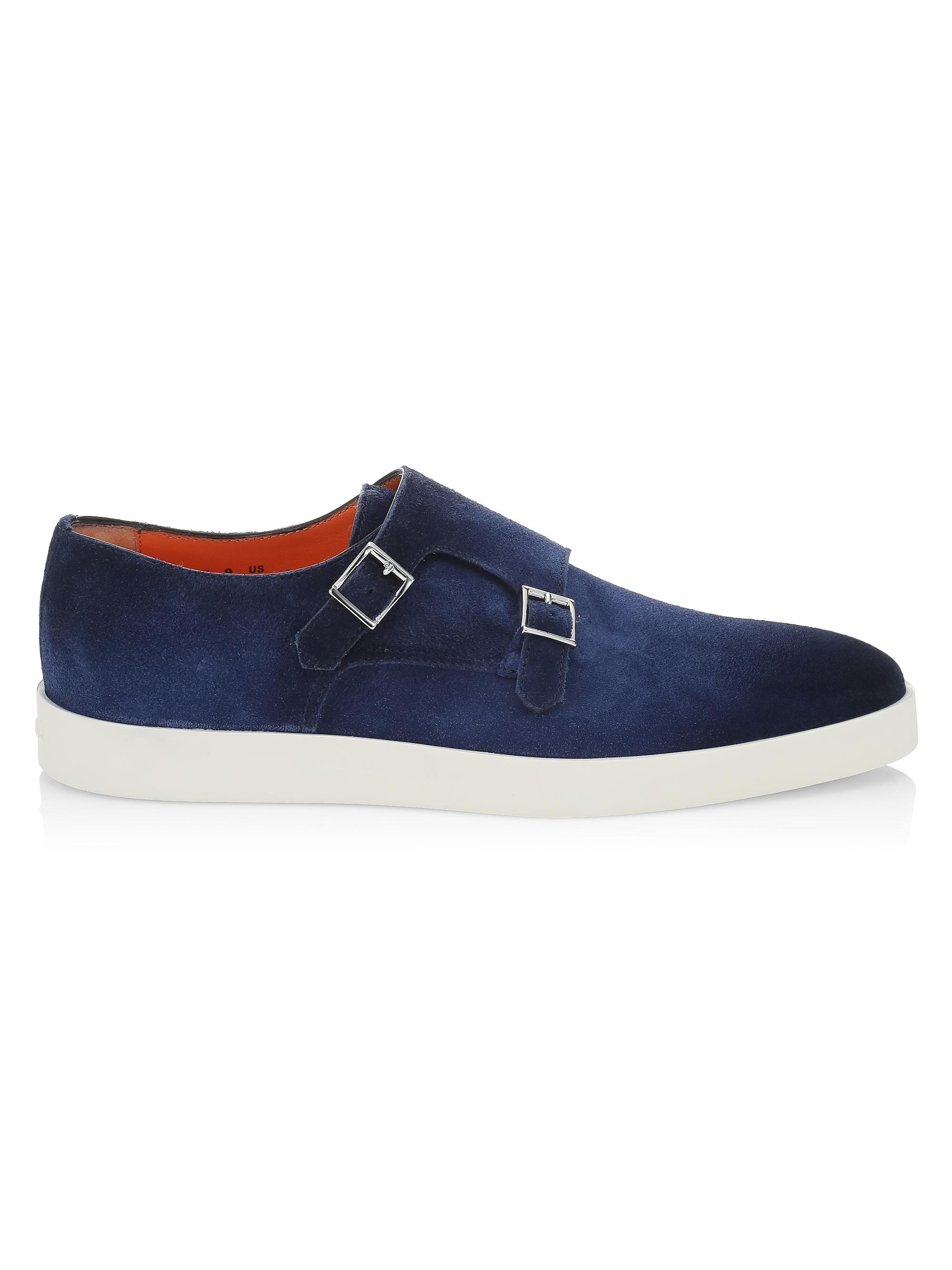 Santoni Men's Bankable Monk-Strap Suede Sneakers - Blue