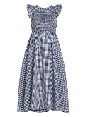 Shop Nom Maternity Harper Smocked Gingham Midi-Dress | Saks Fifth Avenue