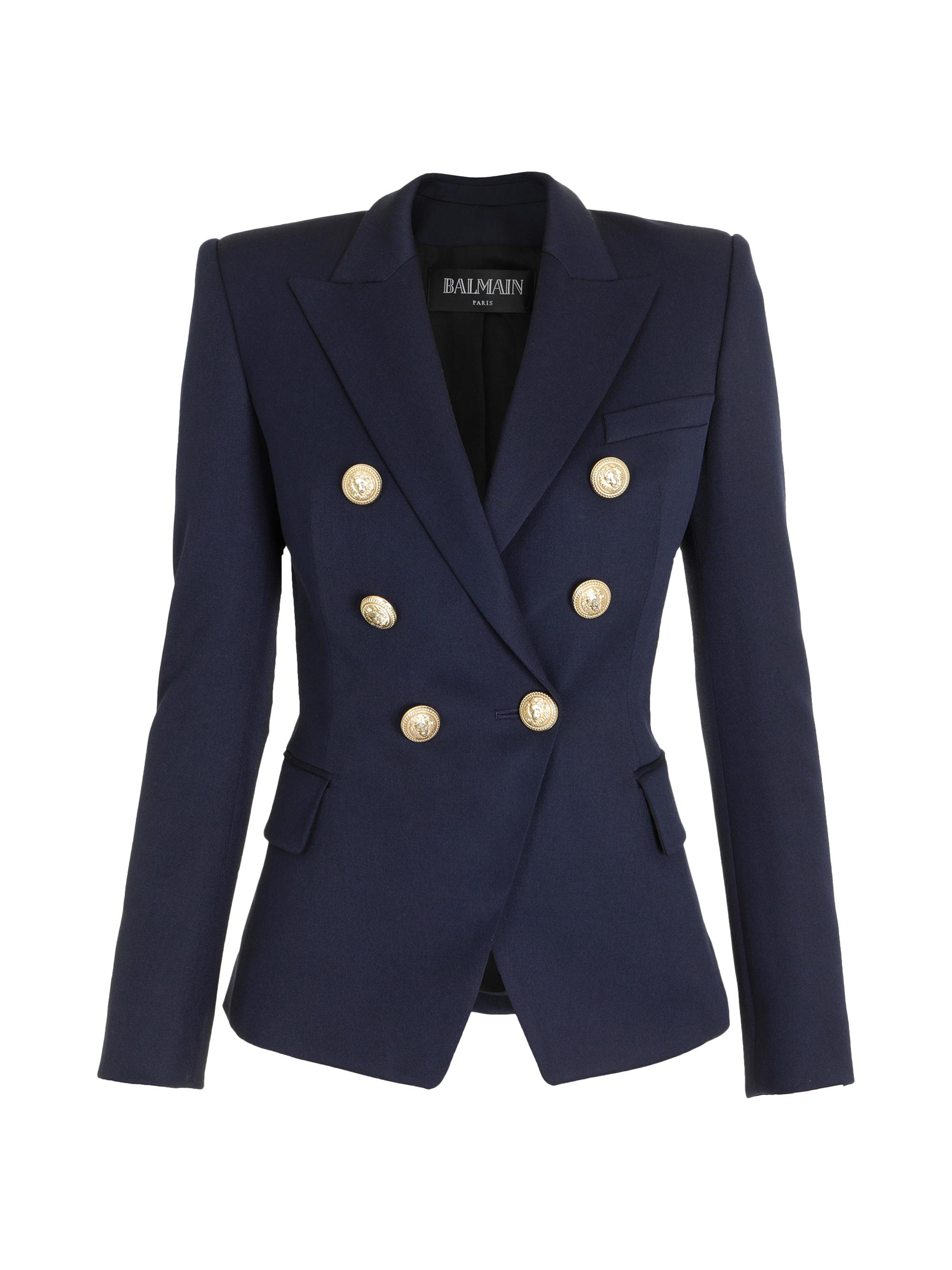 Balmain Women's Wool Double-Breasted Jacket - Marine