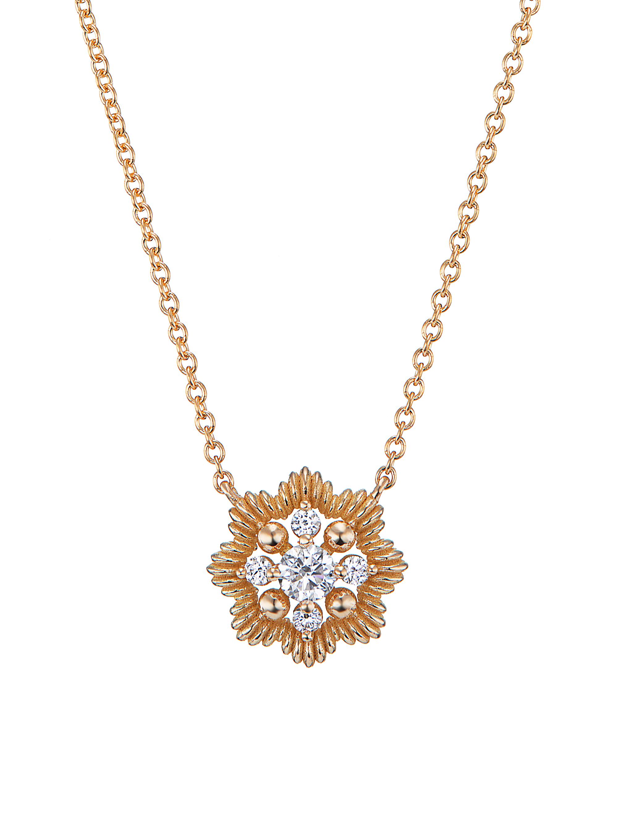 Oscar Massin Women's Lace Flower 18K Yellow Gold & Latitude Lab-Grown Diamond  Pendant Necklace