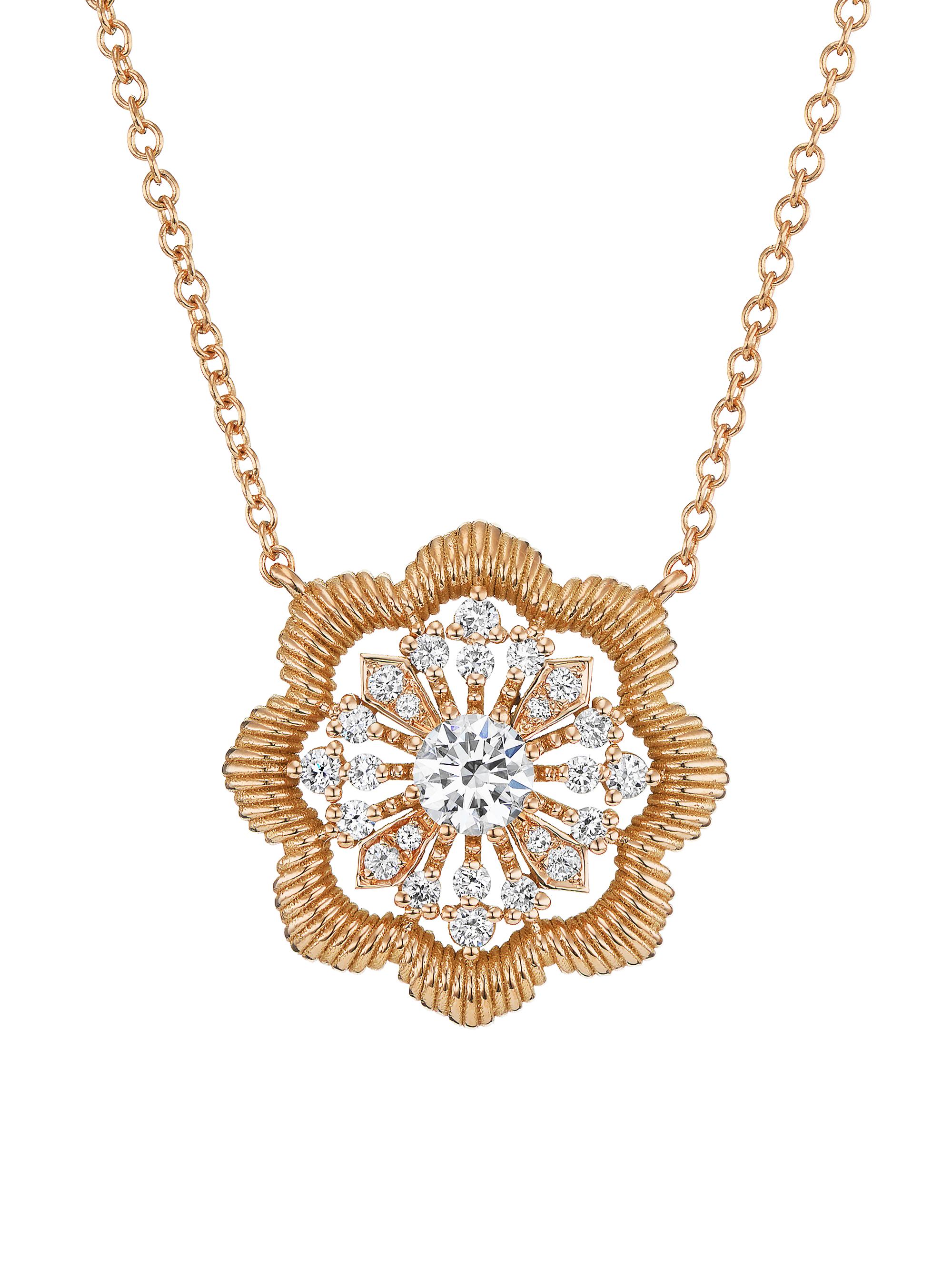 Oscar Massin Women's Lace Flower 18K Yellow Gold & Latitude Lab-Grown Diamond  Pendant Necklace