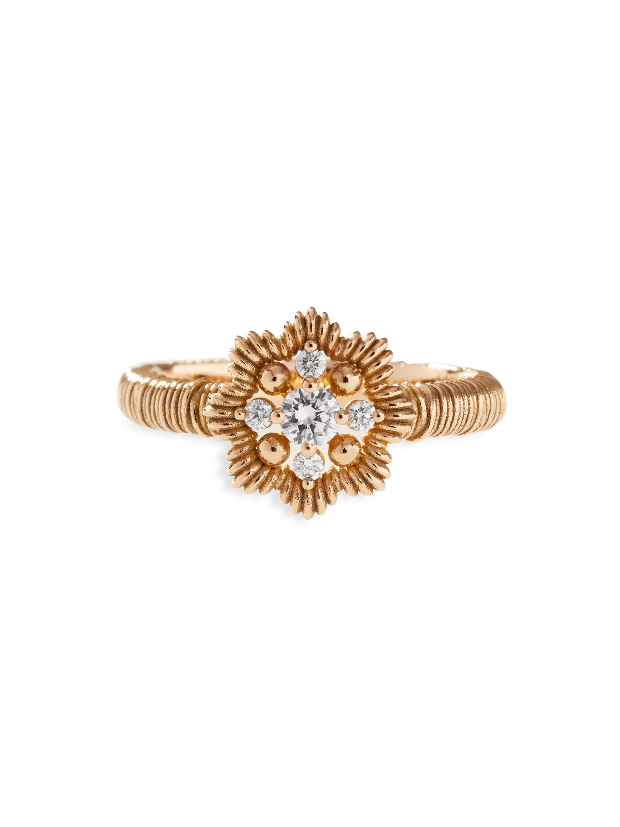 Oscar Massin Women's Lace Flower 18K Yellow Gold & Latitude Lab-Grown Diamond Small Ring