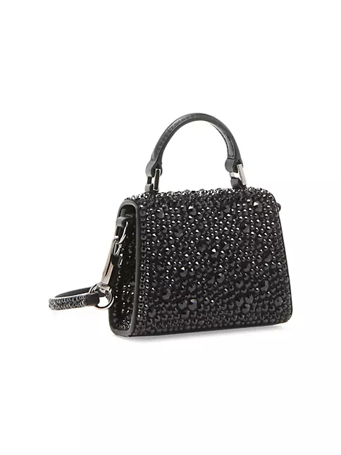 Valentino Garavani Vsling Crystal-embellished Leather Tote Bag In Black