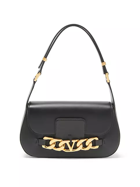 Valentino Garavani - VLogo Black Leather Chain Shoulder Bag