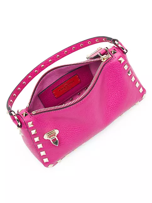 Valentino Old Rose Leather Small Rockstud Glam Lock Flap Bag Valentino