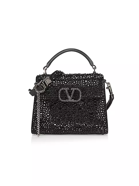 Valentino Garavani, Vsling Small Swarovski Crystal-embellished  Textured-leather Shoulder Bag, Neutrals, One size