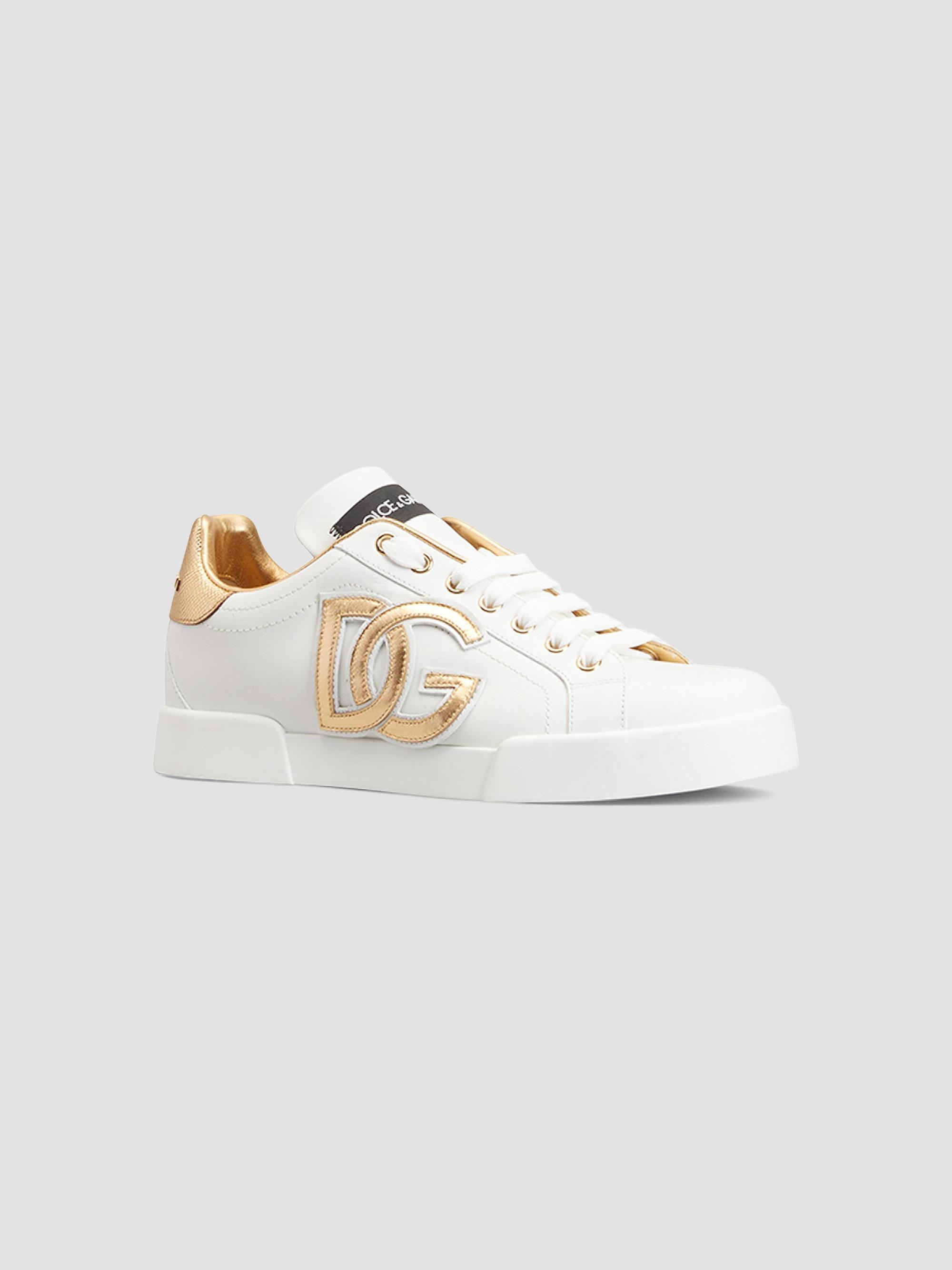 Dolce&Gabbana Portofino Logo Metallic Leather Low-Top Sneakers
