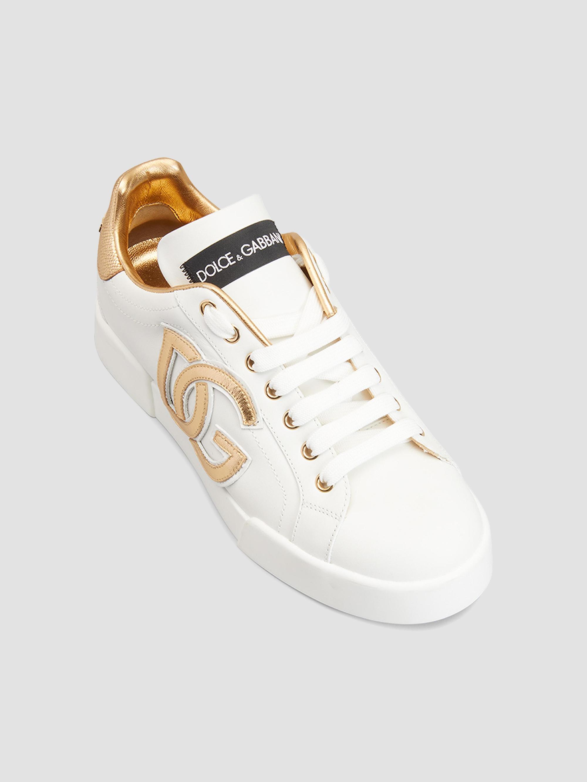 Dolce&Gabbana Portofino Logo Metallic Leather Low-Top Sneakers