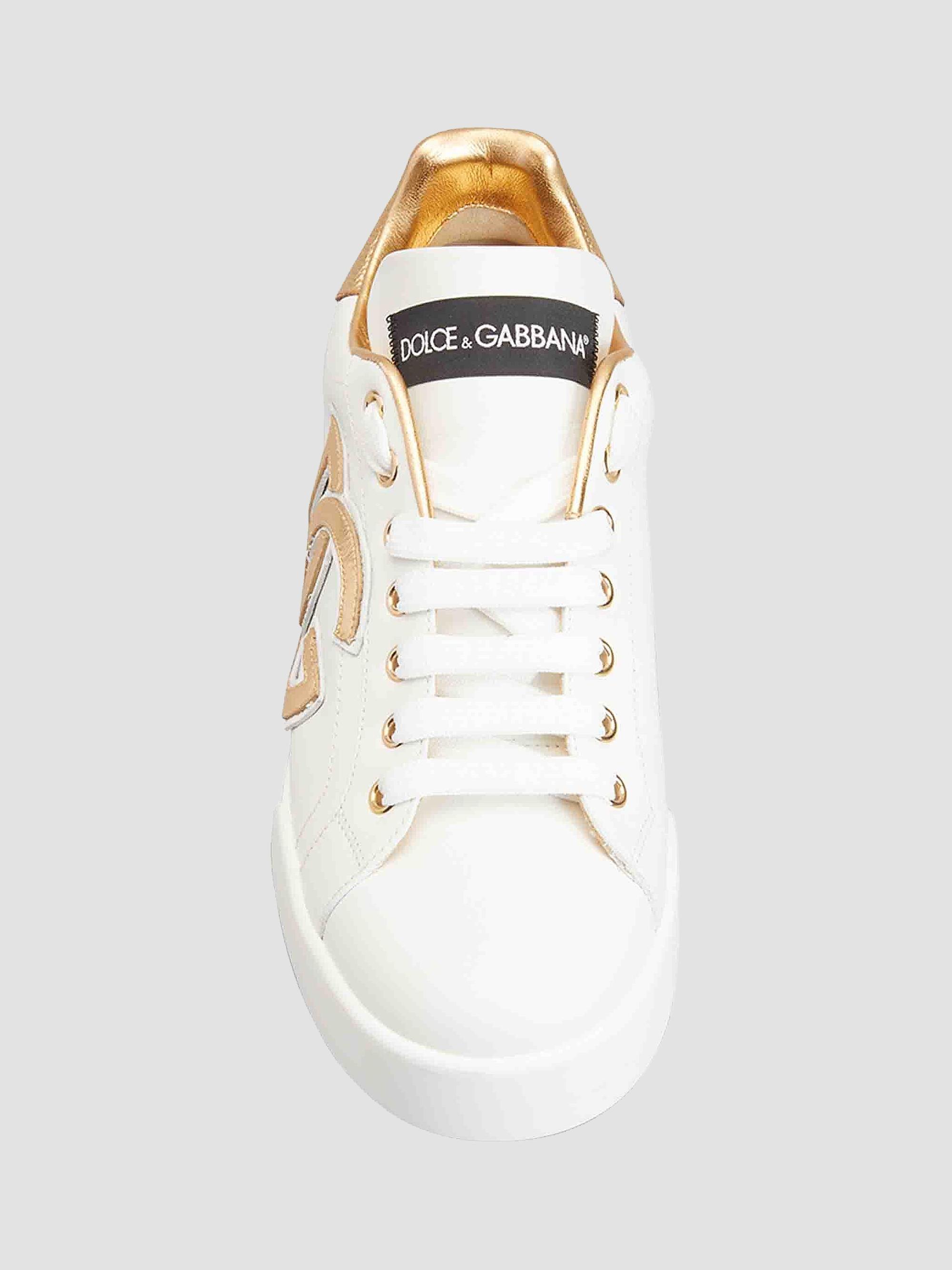 Dolce&Gabbana Portofino Logo Metallic Leather Low-Top Sneakers