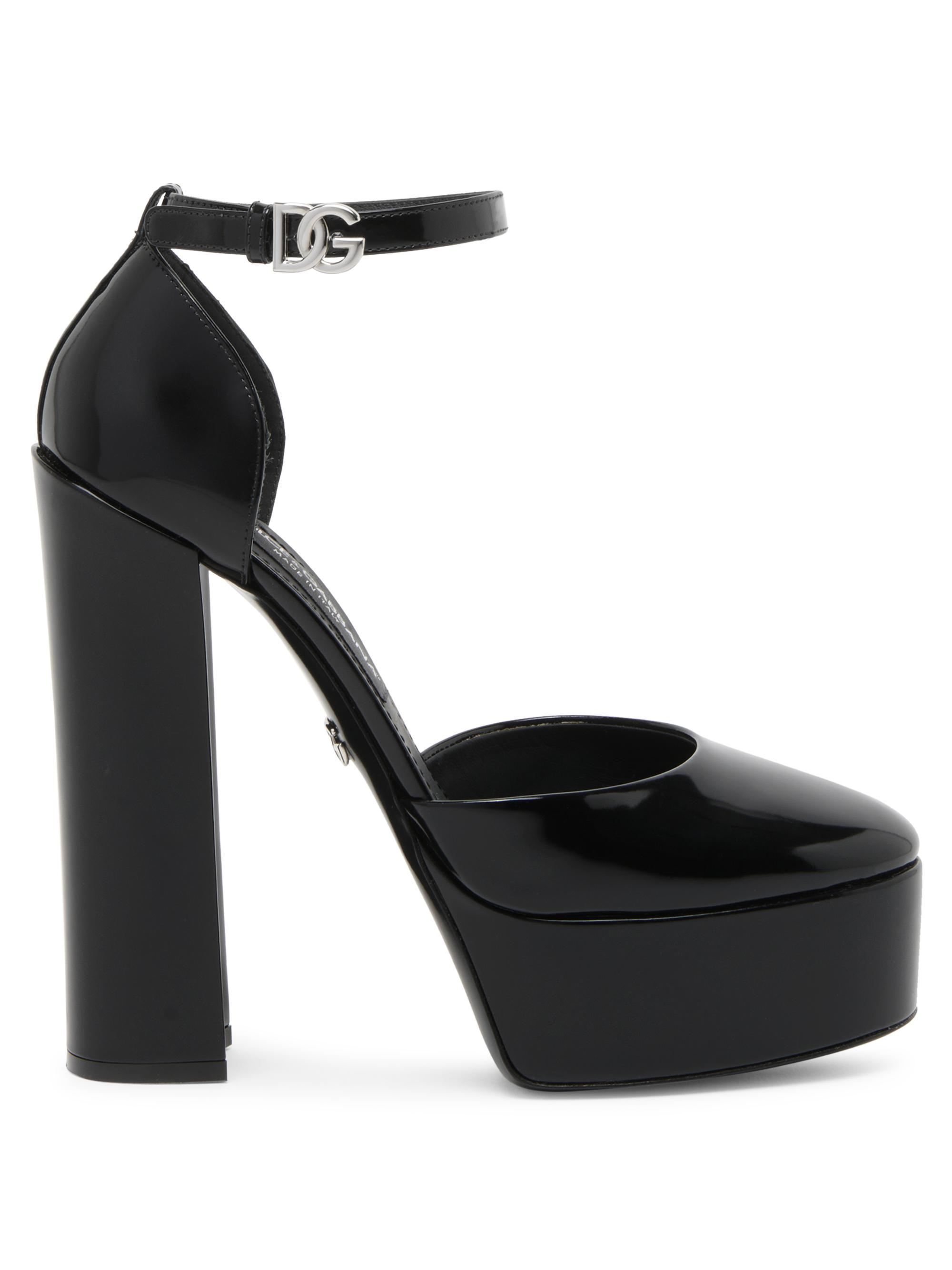 Dolce & Gabbana Women's Logo Patent Leather Platform Ankle-Strap Pumps - Black