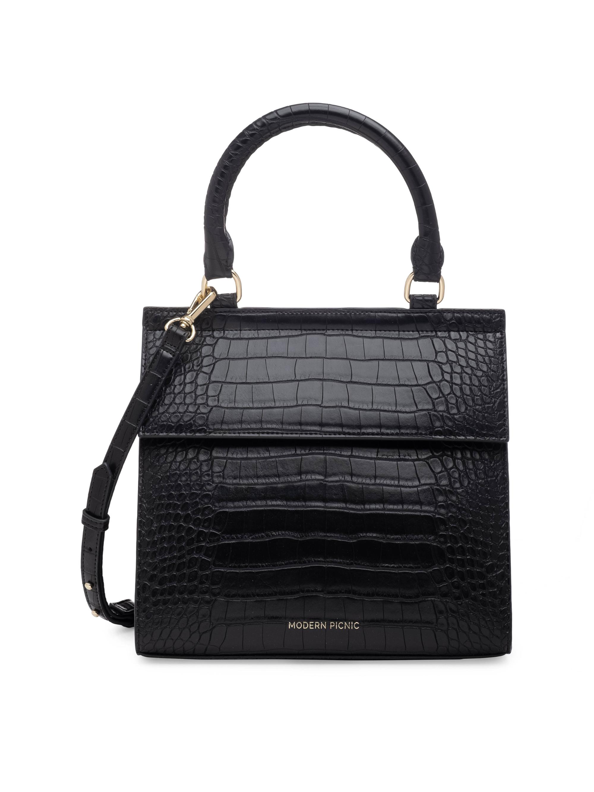 Modern Picnic Women's The Luncher Crocodile-Embossed Vegan Leather Bag - Black Croc