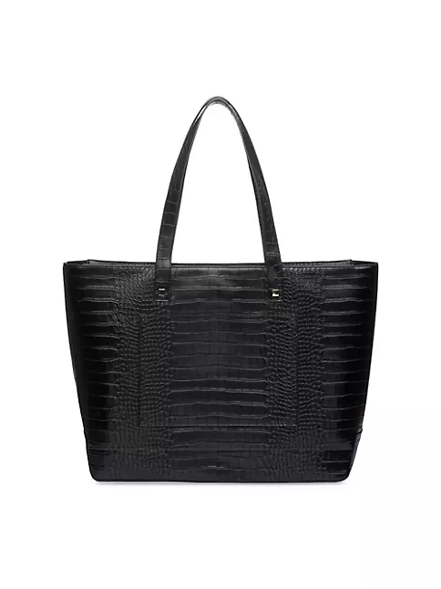 Crocodile Embossed Shoulder Tote Bag Elegant Black With Inner