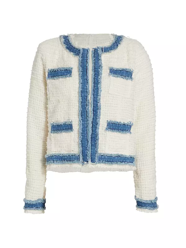 Shop L'AGENCE Agnes Cropped Tweed & Denim Jacket