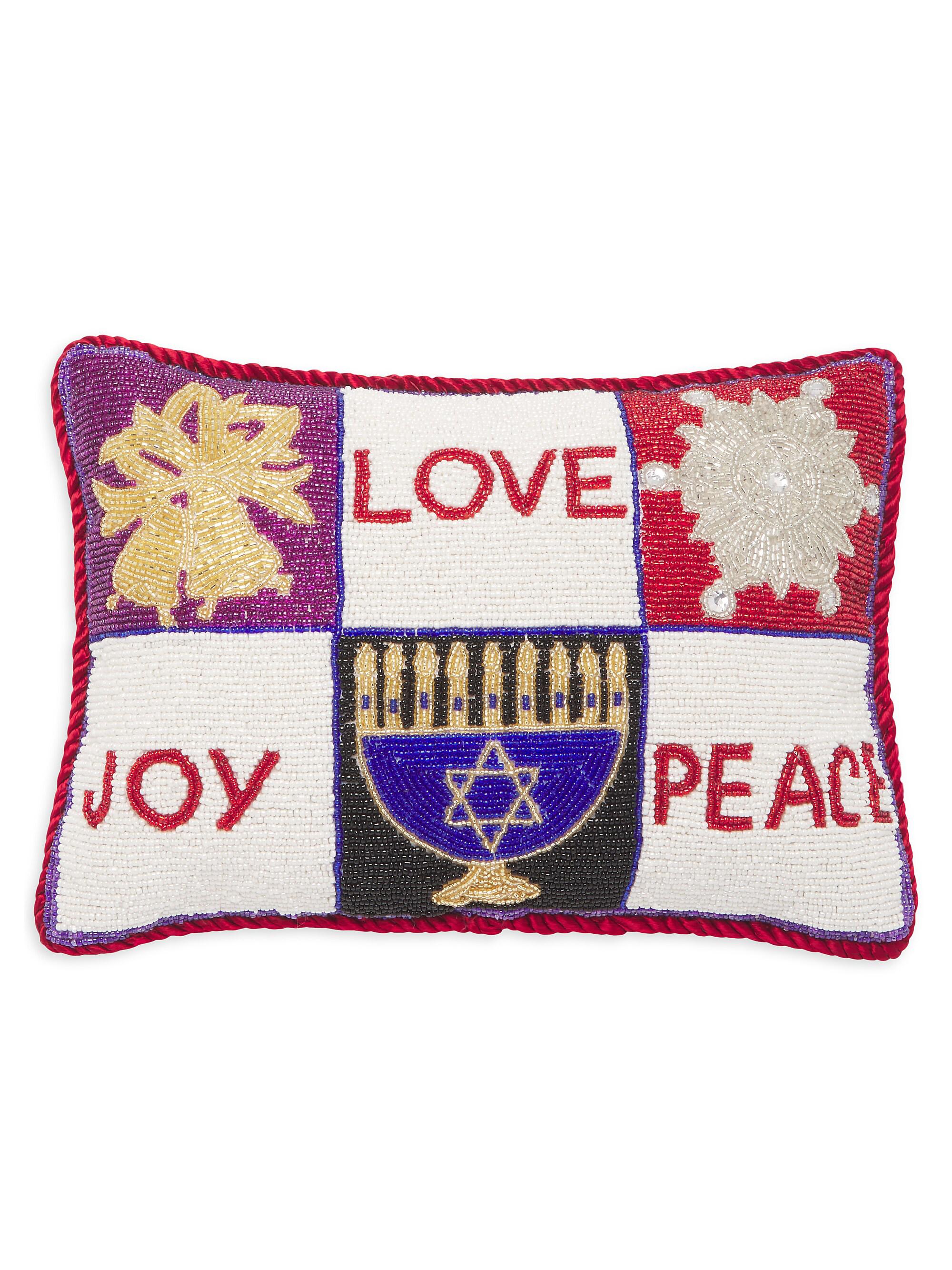 Sudha Pennathur Holiday Joy, Love and Peace Beaded Pillow