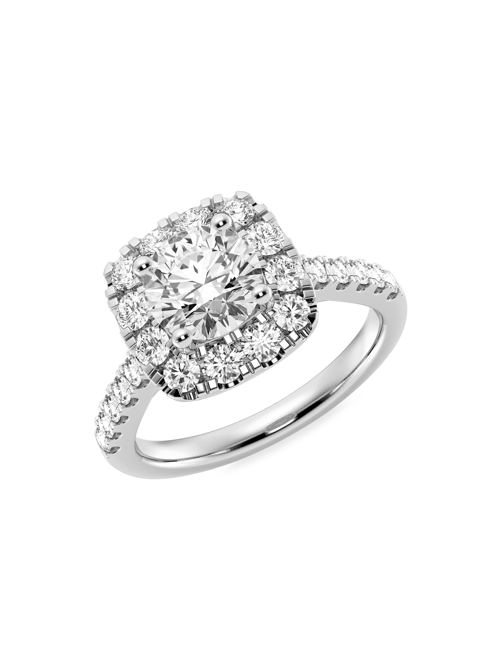 Saks Fifth Avenue Collection Women's 14K White Gold & 2.55 TCW Lab-Grown Diamond Cushion Engagement Ring - White Gold