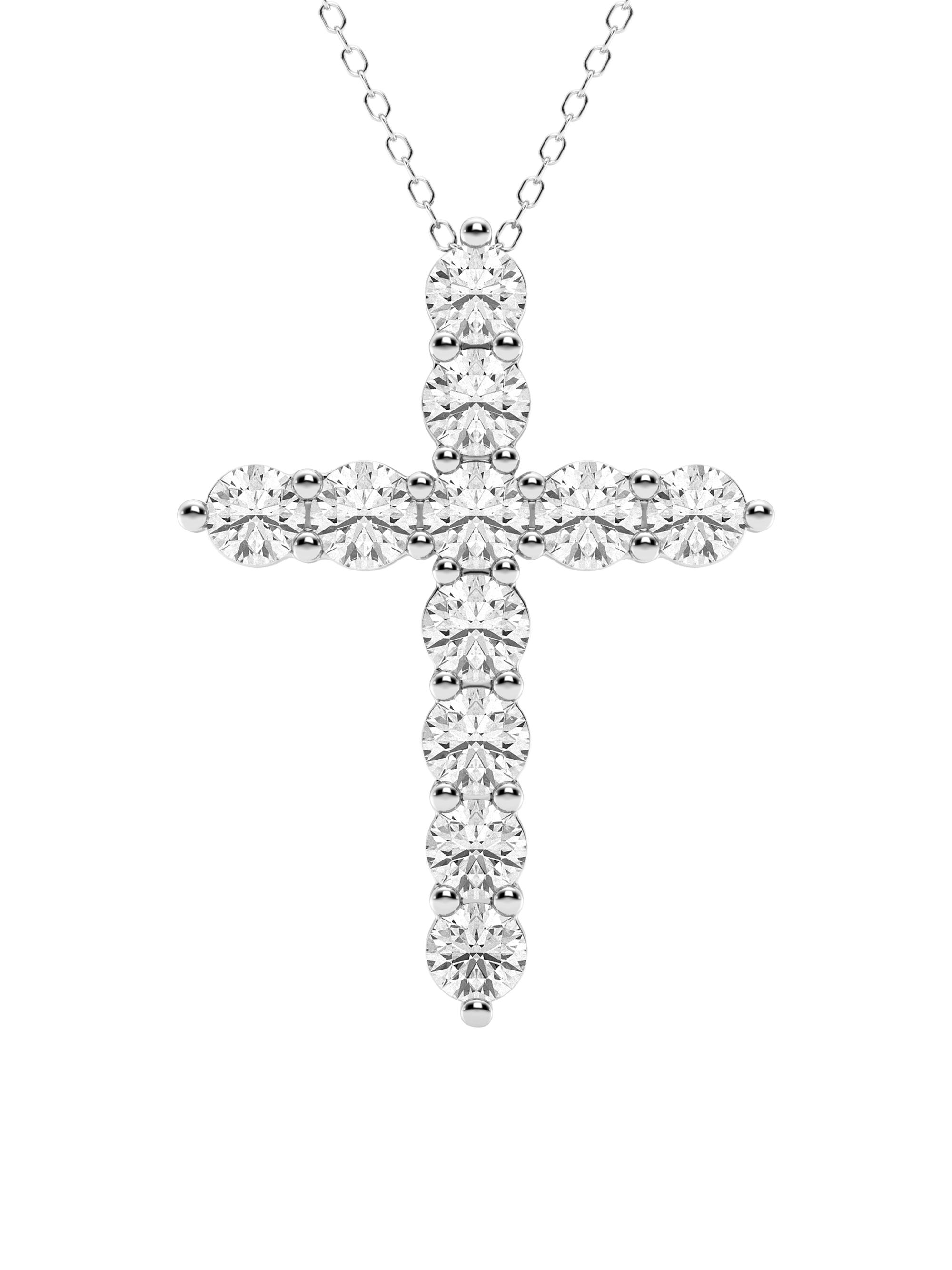 Saks Fifth Avenue Collection Women's 14K White Gold & 3 TCW Lab-Grown Diamond Cross Pendant Necklace - White Gold