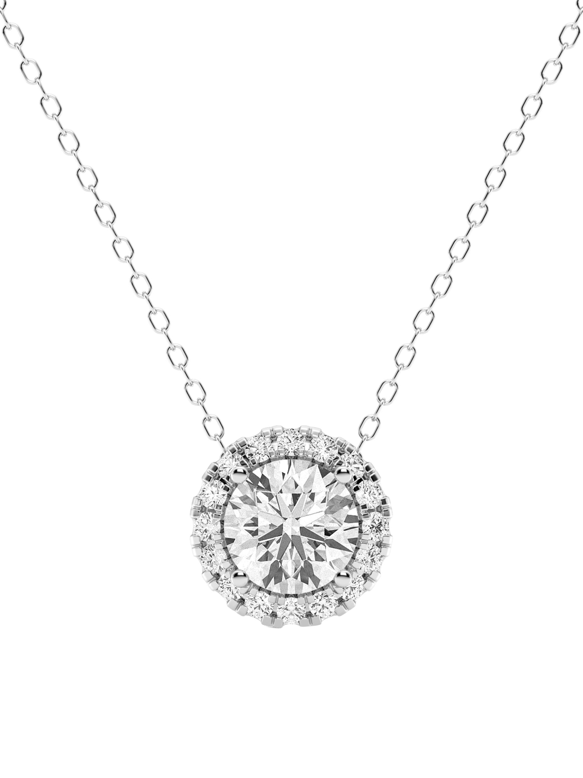 Saks Fifth Avenue Collection Women's 14K White Gold & 1.20 TCW Lab-Grown Diamond Halo Pendant Necklace - White Gold