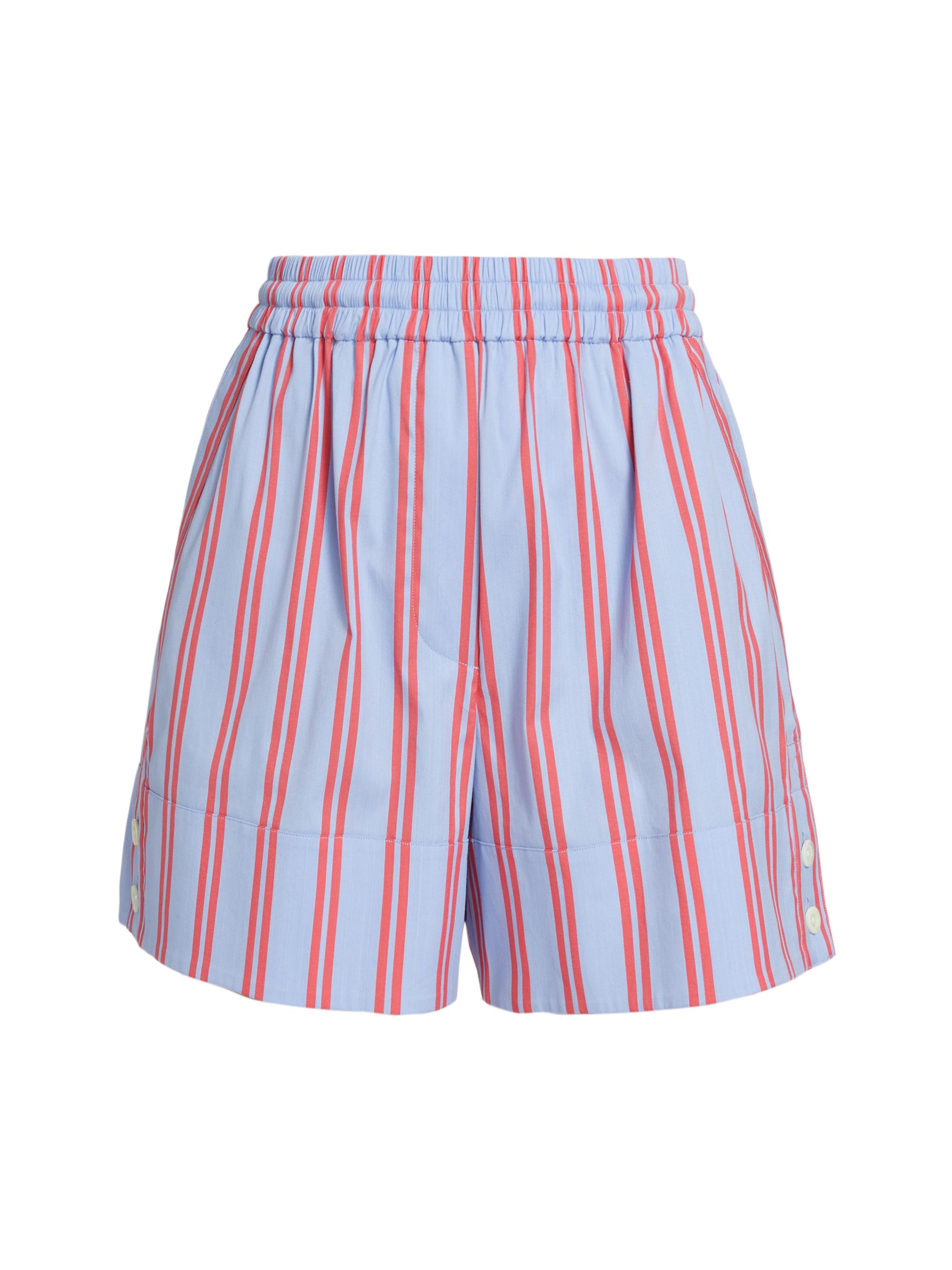 3.1 Phillip Lim Women's Stripe Cotton-Blend Boxer Shorts - Cornflower Blue Red