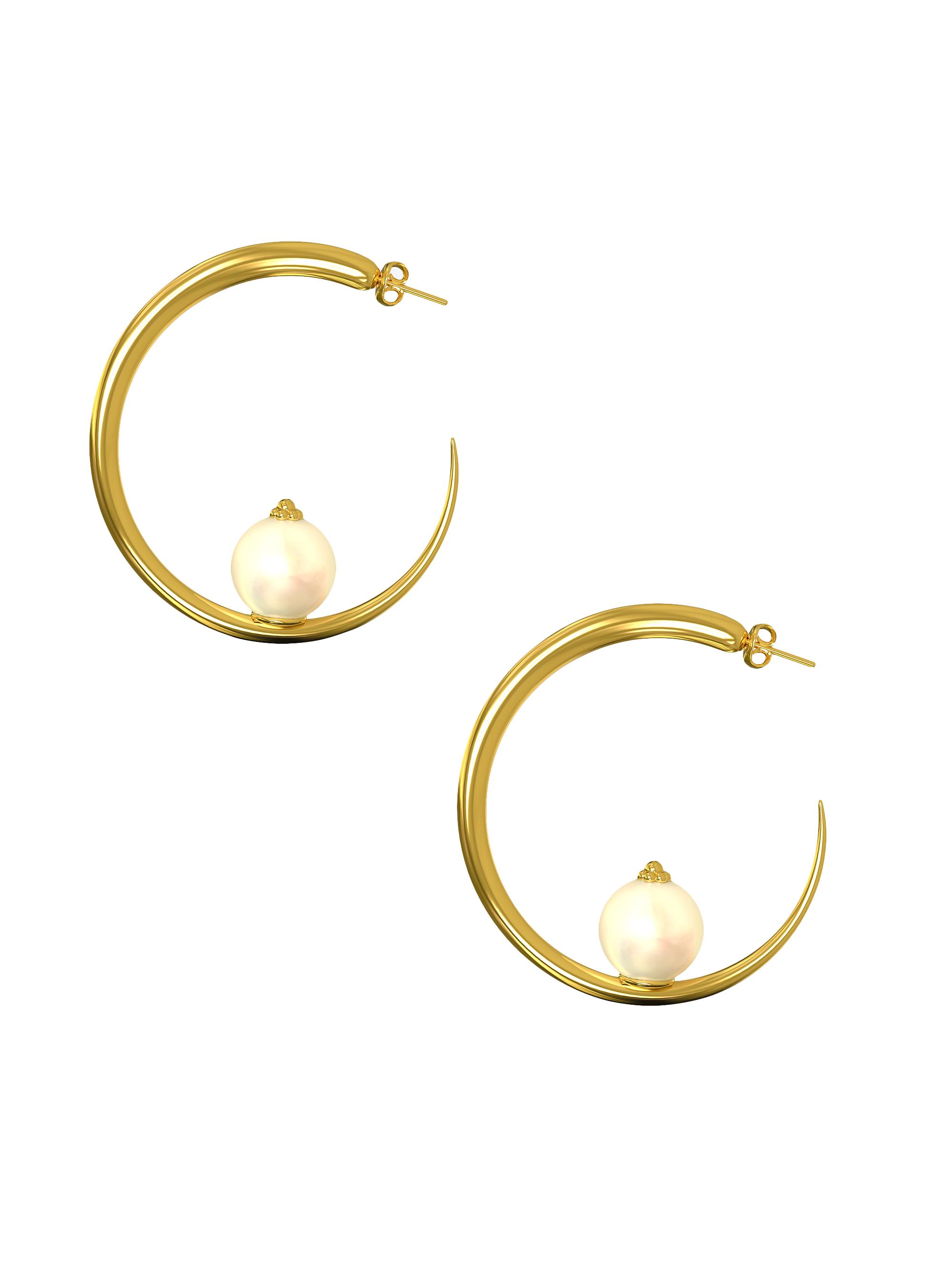 Khiry Women's Isha 18K Gold Vermeil & Freshwater Pearl Hoops - Polished Gold