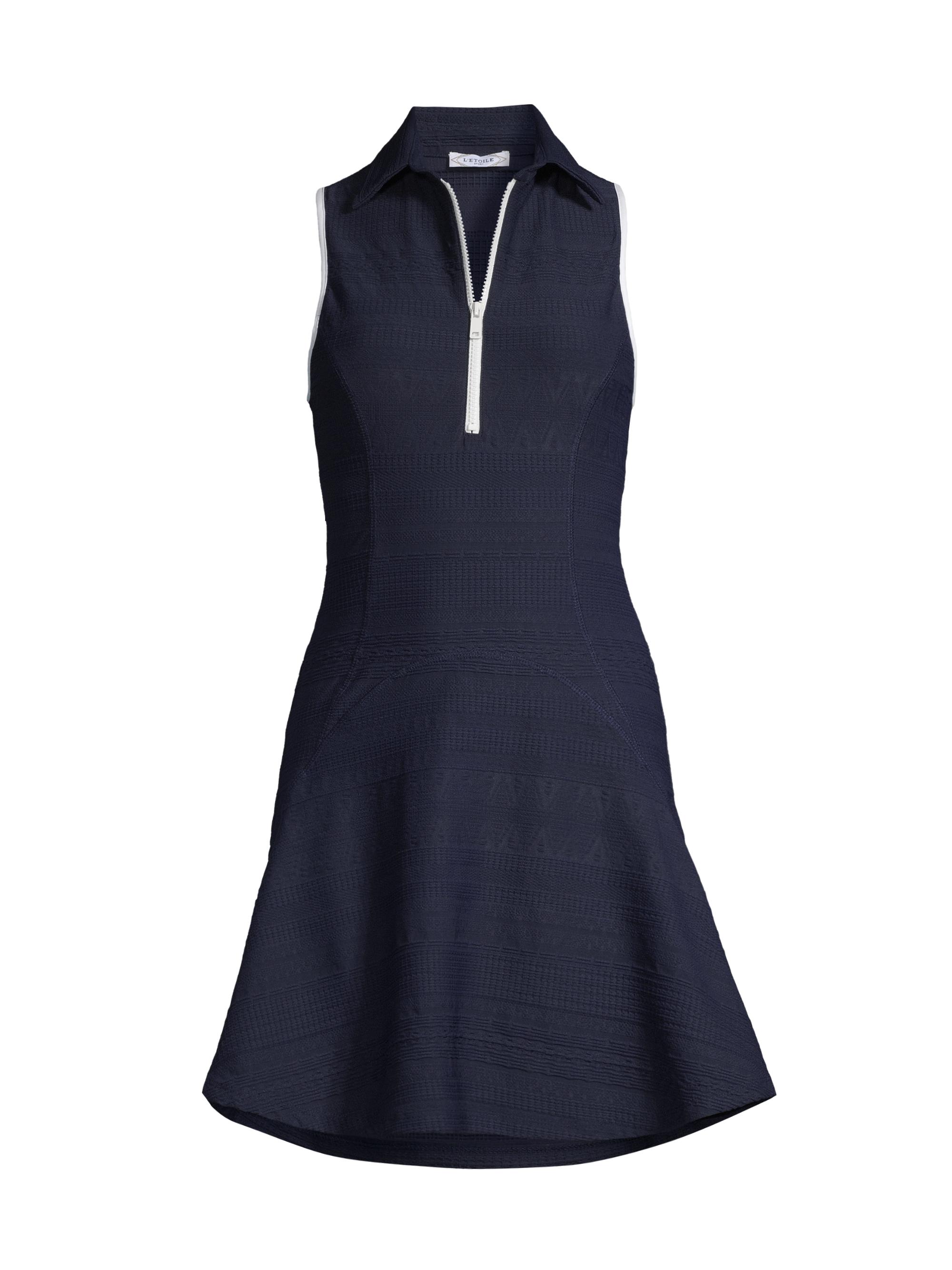 L'Etoile Sport Women's Golf & Tennis Zip-Front A-Line Dress - White Navy Yellow