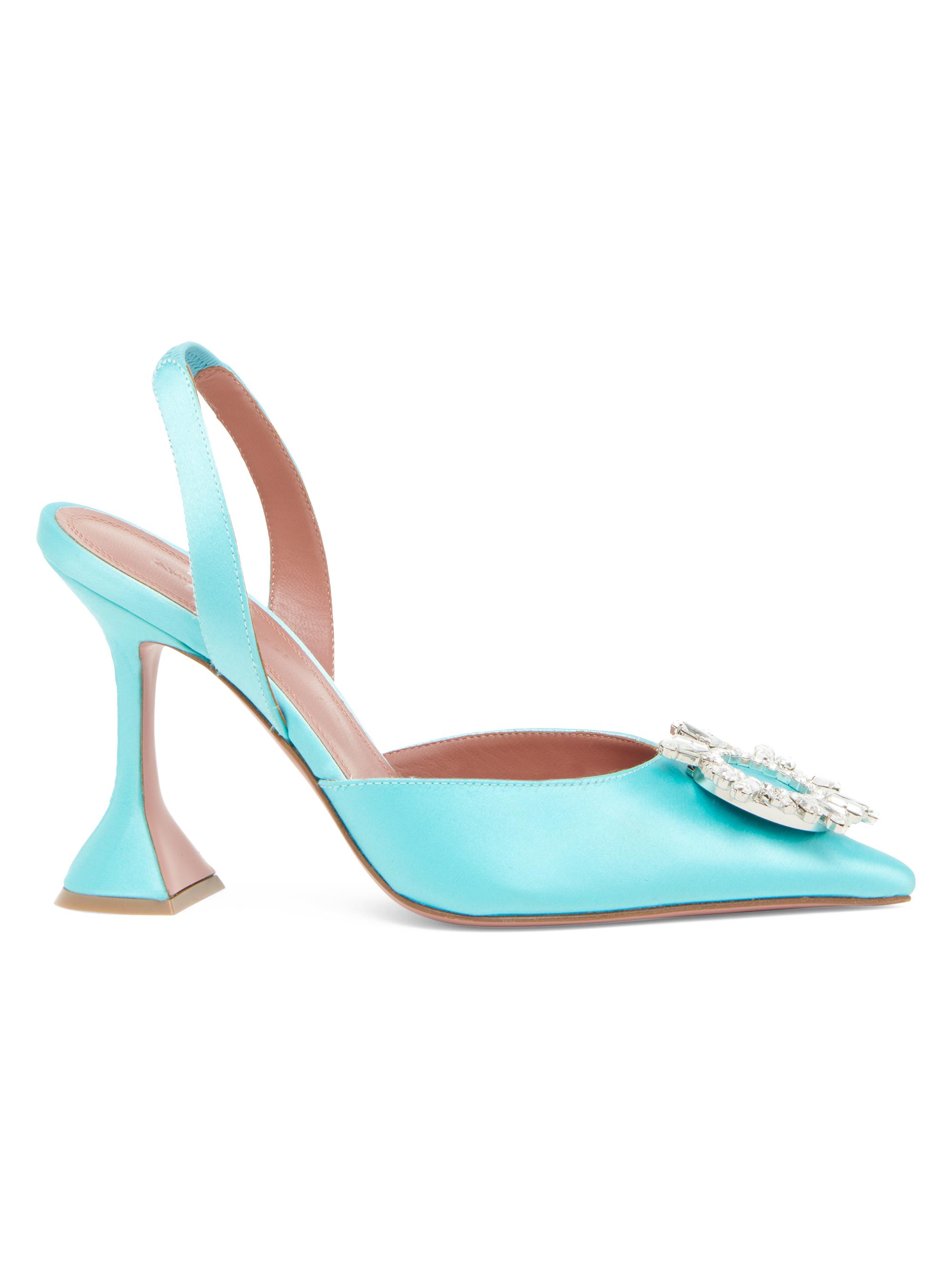 Amina Muaddi Women's Begum Embellished Satin Slingback Pumps - Turquoise